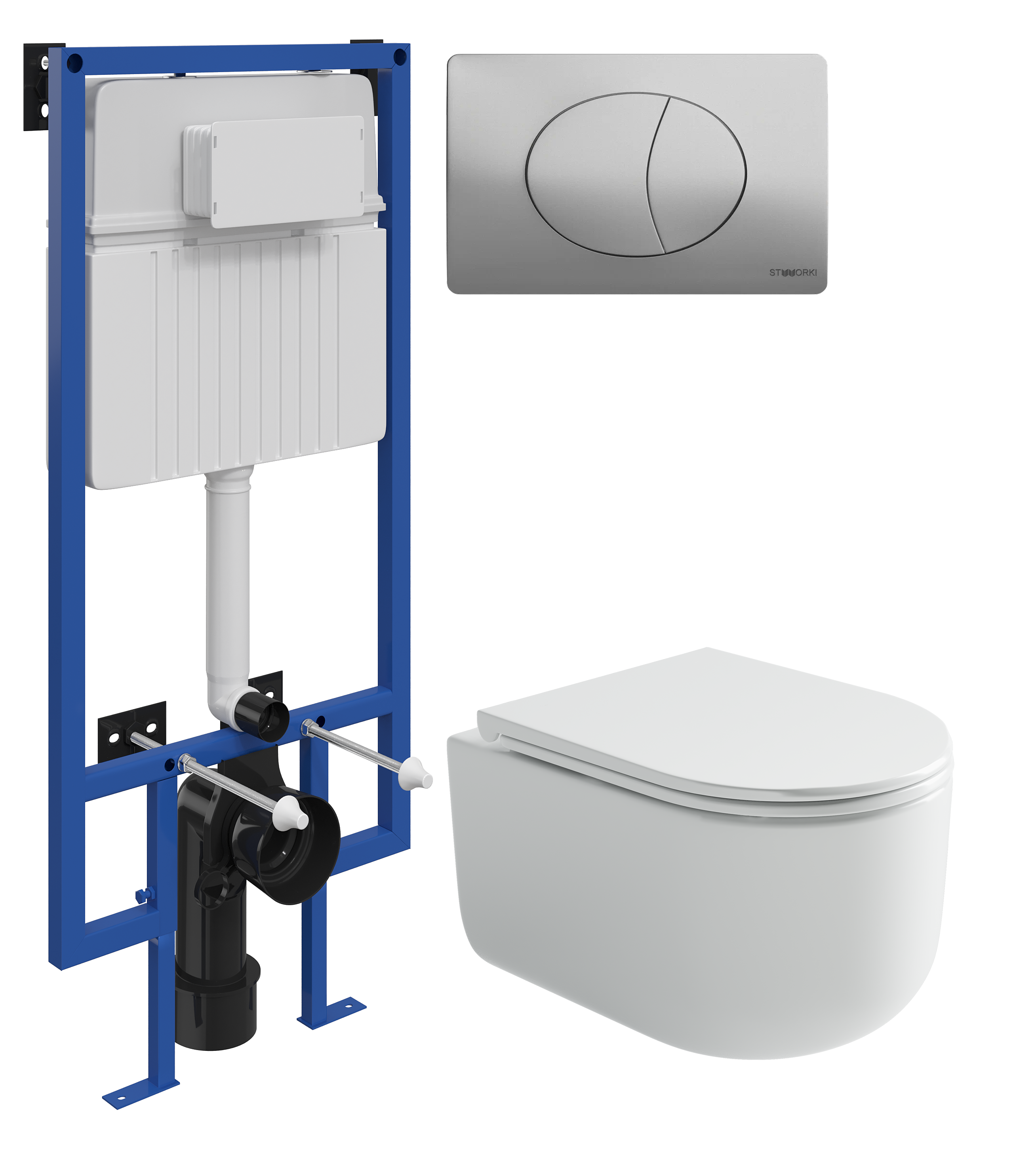 Комплект 3 в 1 Унитаз подвесной Ceramicanova Ulma Rimless CN4006 + Инсталляция STWORKI 510162 + Кнопка 230823 цвет матовый хром