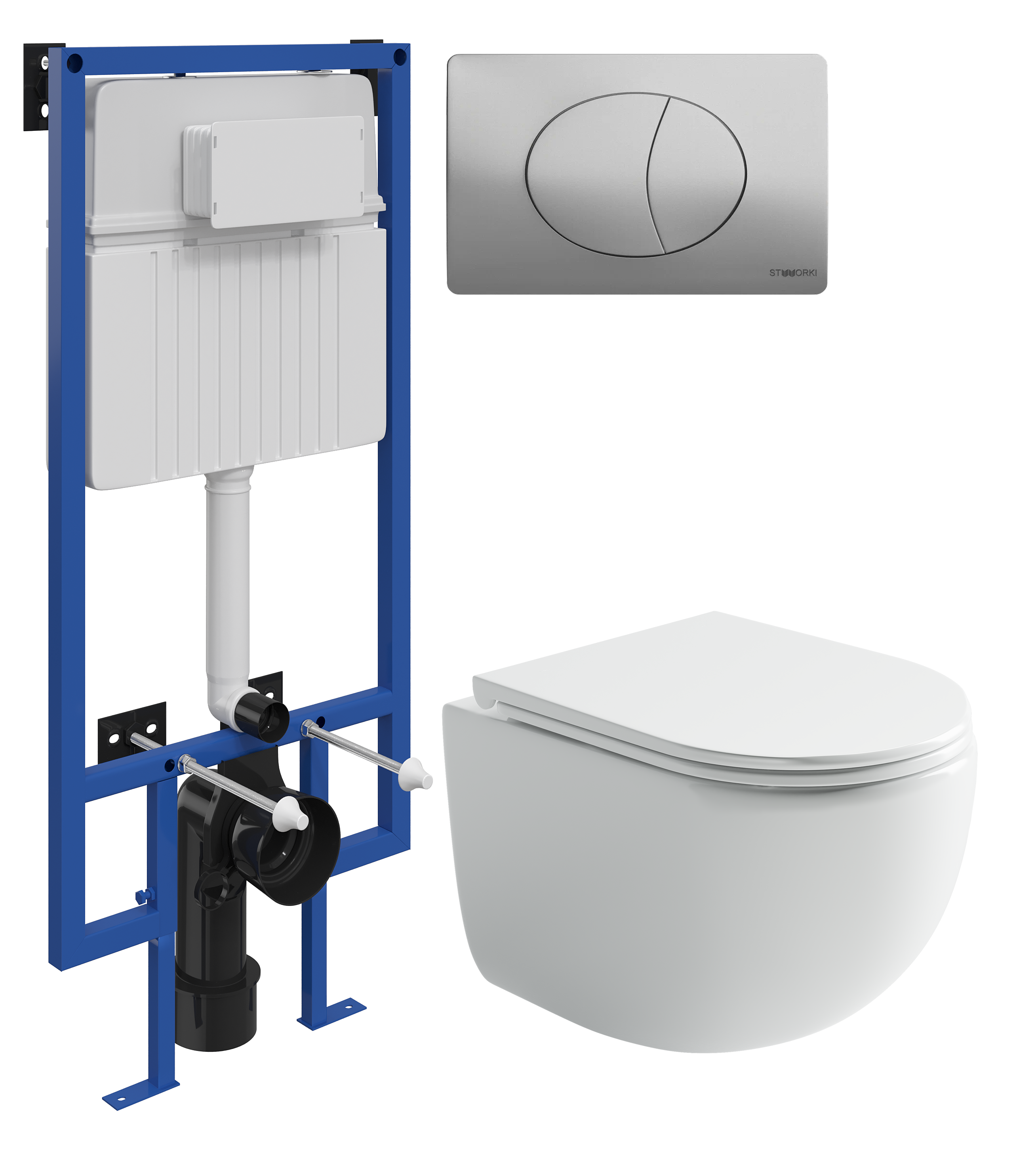 Комплект 3 в 1 Унитаз подвесной Ceramicanova UP Rimless CN4007 + Инсталляция STWORKI 510162 + Кнопка 230823 цвет матовый хром