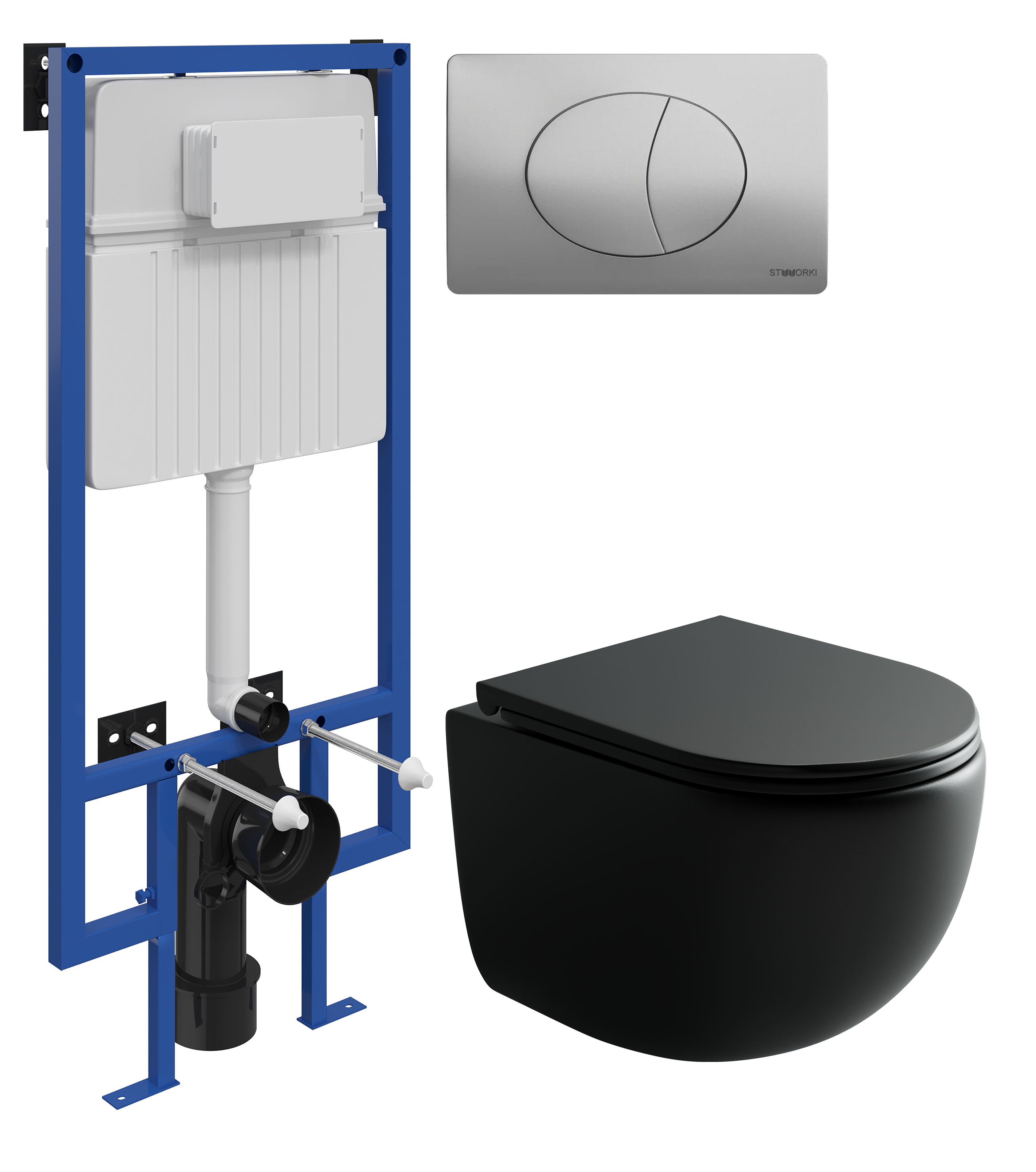 Комплект 3 в 1 Унитаз подвесной Ceramicanova UP Rimless CN4007MB + Инсталляция STWORKI 510162 + Кнопка 230823 цвет матовый хром