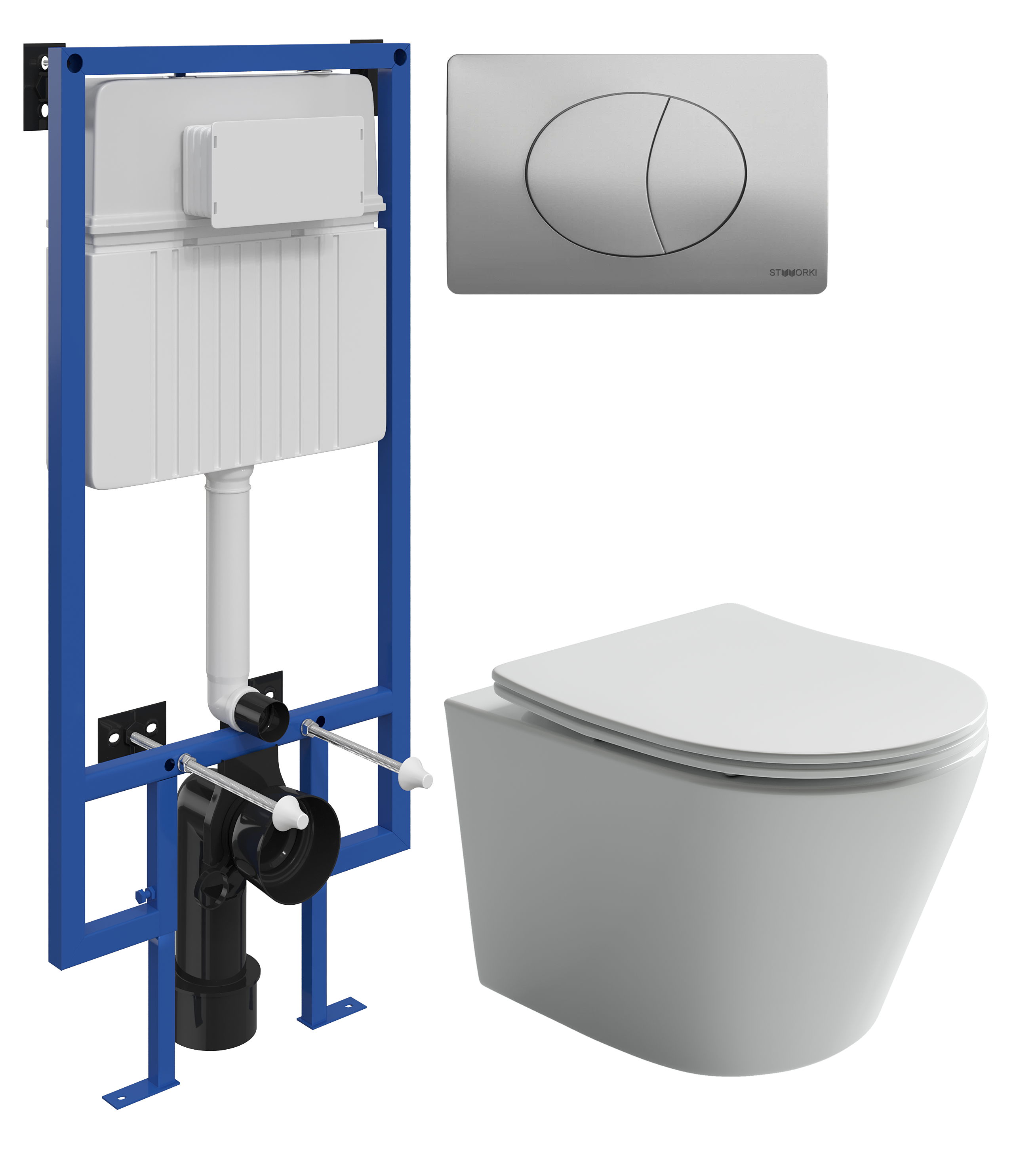 Комплект 3 в 1 Унитаз подвесной Ceramicanova Balearica Rimless CN6000 + Инсталляция STWORKI 510162 + Кнопка 230823 цвет матовый хром