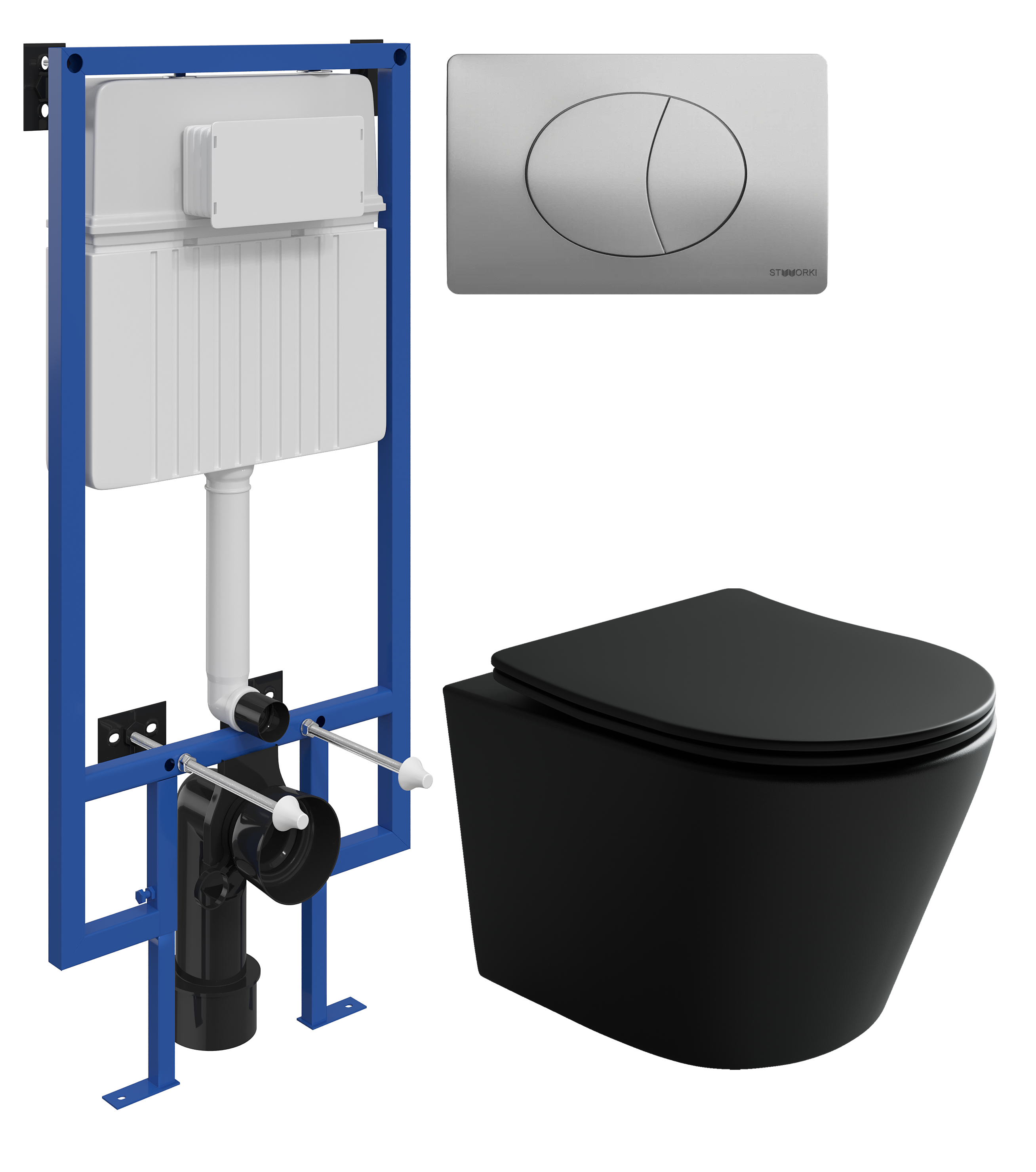 Комплект 3 в 1 Унитаз подвесной Ceramicanova Balearica Rimless CN6000MB + Инсталляция STWORKI 510162 + Кнопка 230823 цвет матовый хром