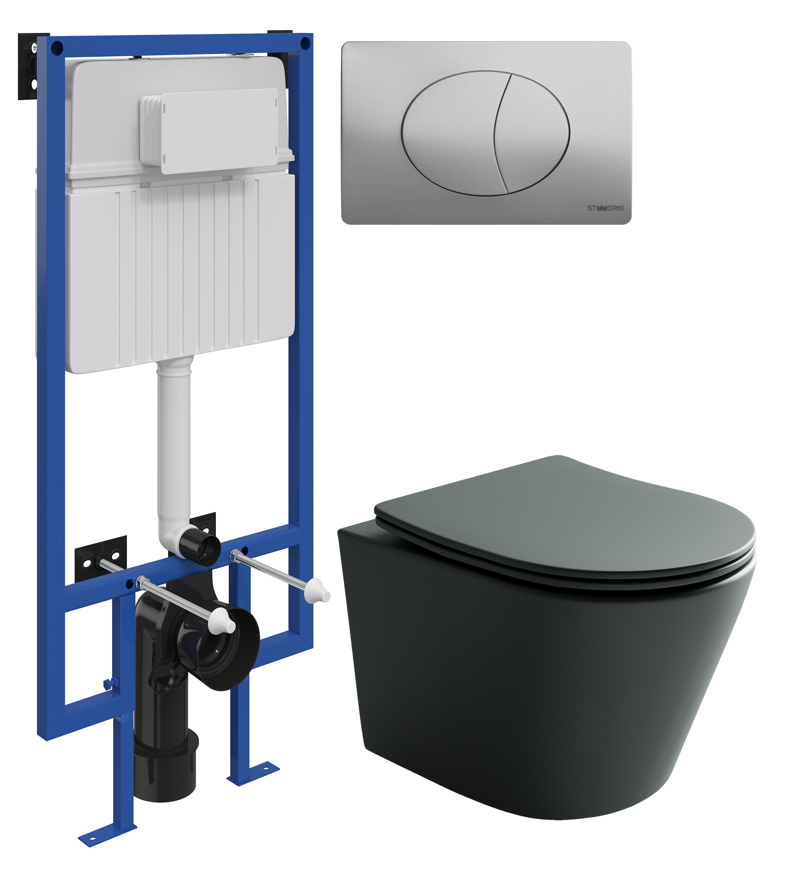 Комплект 3 в 1 Унитаз подвесной Ceramicanova Balearica Rimless CN6000MDH + Инсталляция STWORKI 510162 + Кнопка 230823 цвет матовый хром