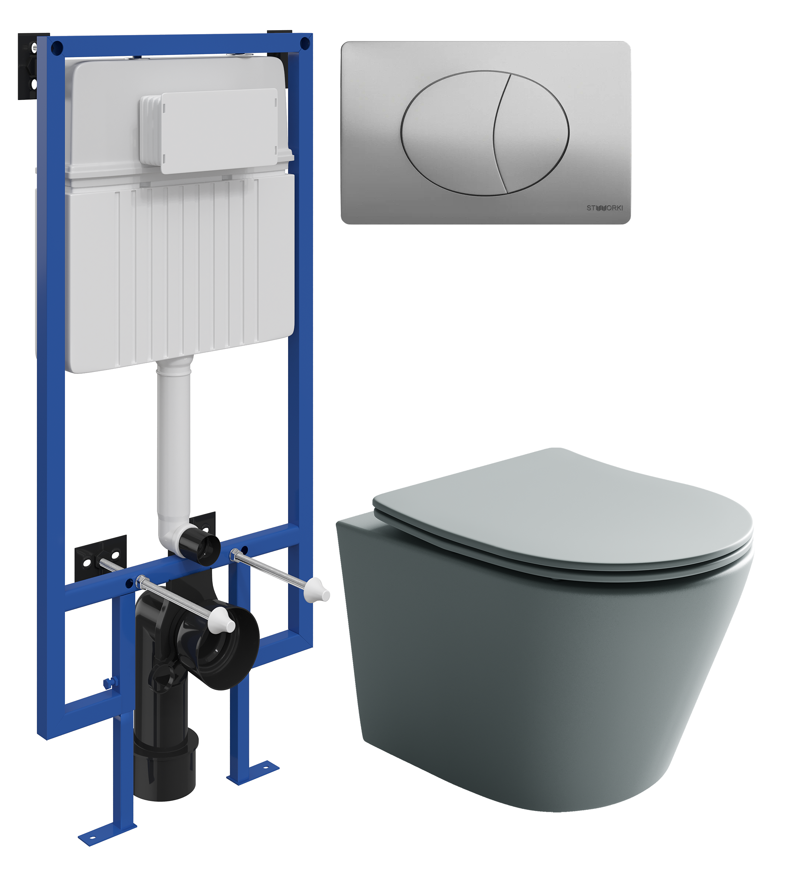 Комплект 3 в 1 Унитаз подвесной Ceramicanova Balearica Rimless CN6000MH + Инсталляция STWORKI 510162 + Кнопка 230823 цвет матовый хром