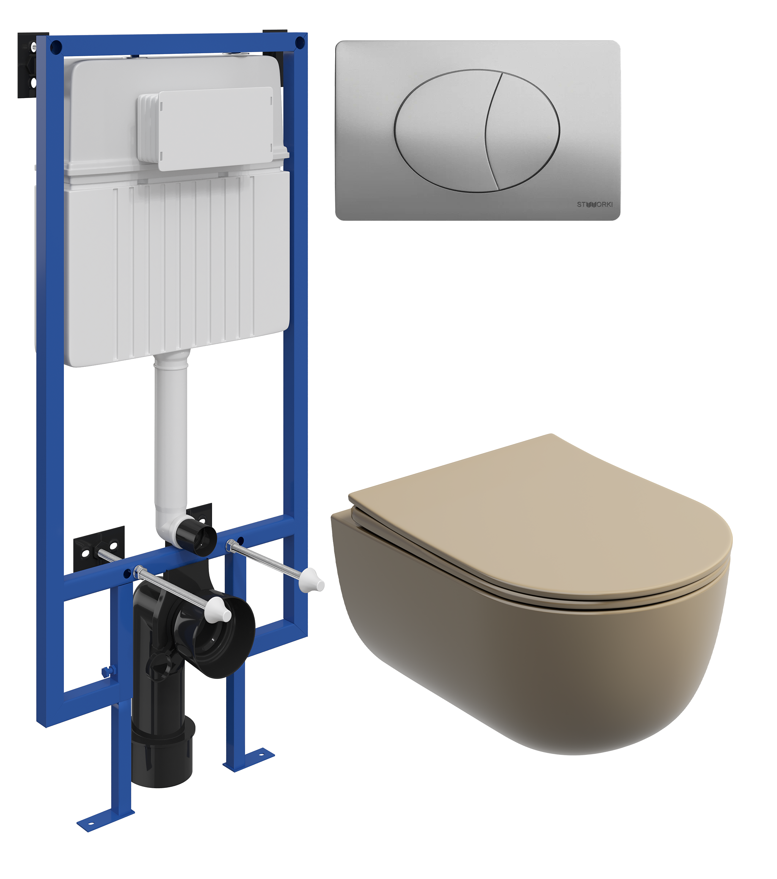 Комплект 3 в 1 Унитаз подвесной Ceramicanova Modena Rimless CN6063MC + Инсталляция STWORKI 510162 + Кнопка 230823 цвет матовый хром