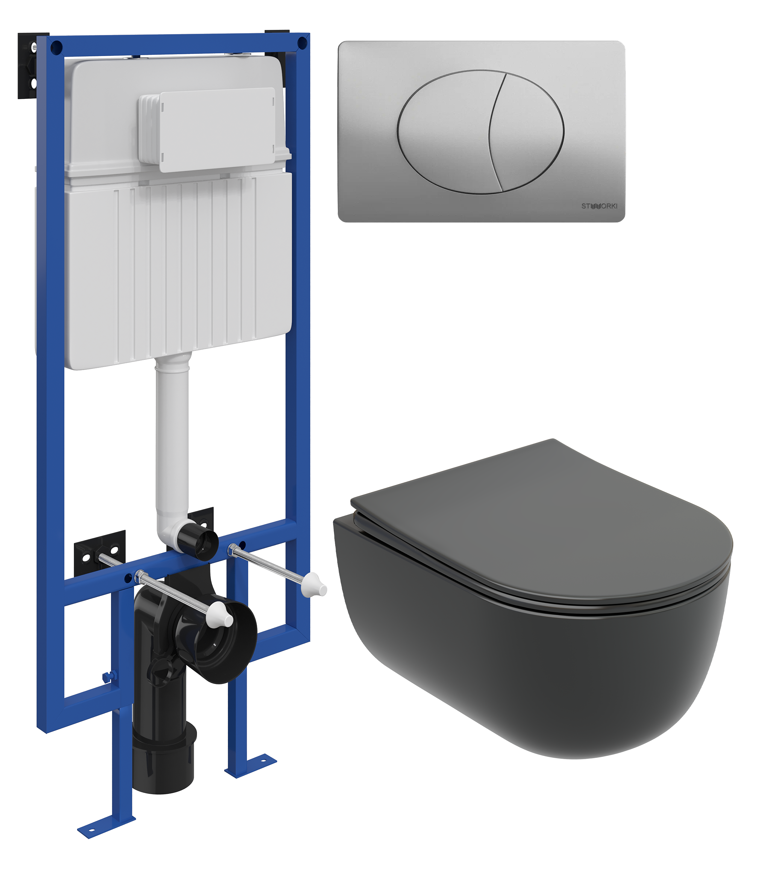 Комплект 3 в 1 Унитаз подвесной Ceramicanova Modena Rimless CN6063MDH + Инсталляция STWORKI 510162 + Кнопка 230823 цвет матовый хром