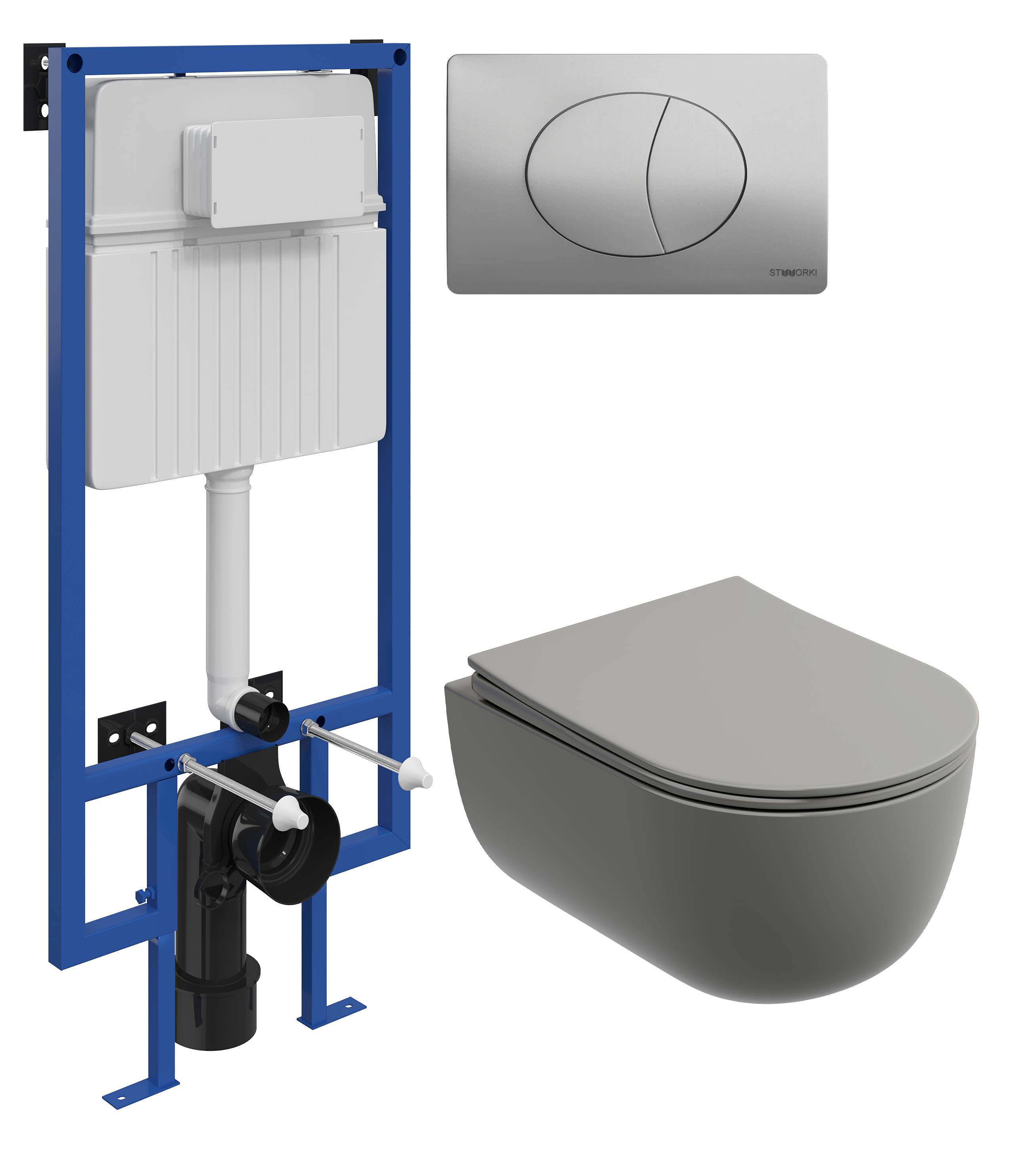 Комплект 3 в 1 Унитаз подвесной Ceramicanova Modena Rimless CN6063MH + Инсталляция STWORKI 510162 + Кнопка 230823 цвет матовый хром