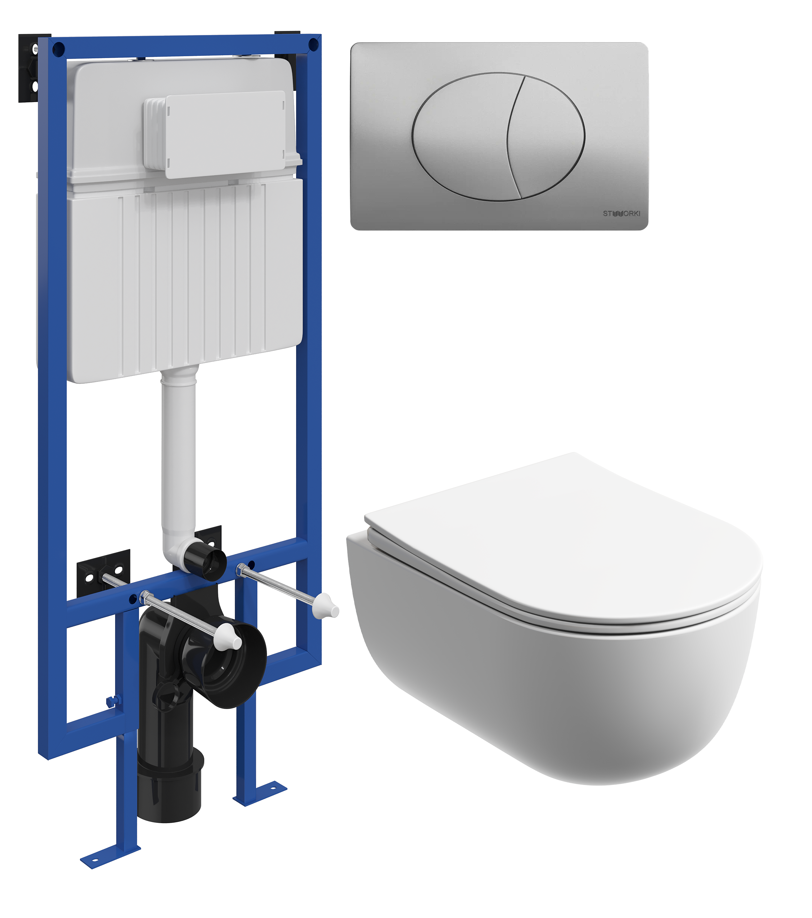 Комплект 3 в 1 Унитаз подвесной Ceramicanova Modena Rimless CN6063MW + Инсталляция STWORKI 510162 + Кнопка 230823 цвет матовый хром