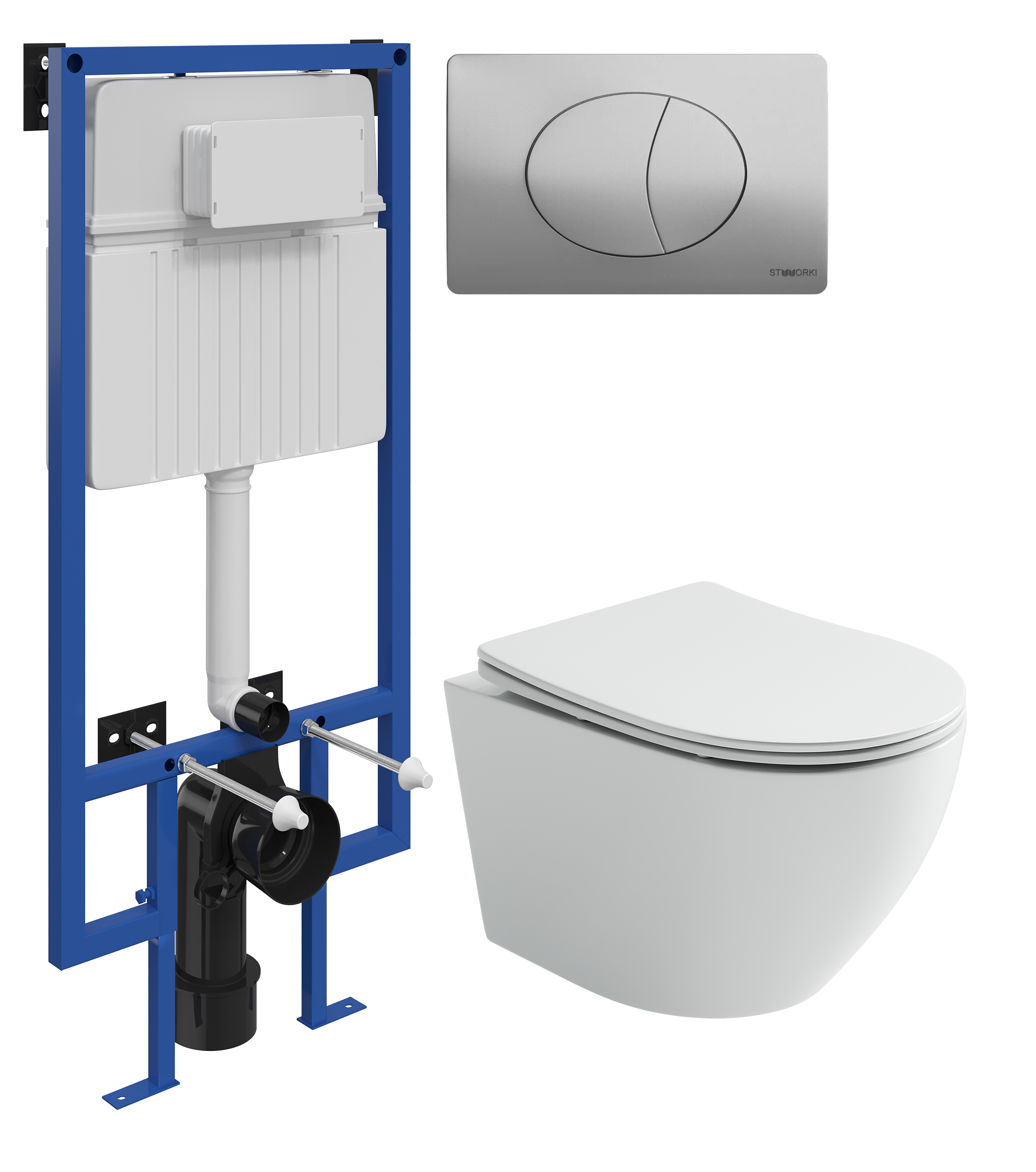 Комплект 3 в 1 Унитаз подвесной Ceramicanova Uno Rimless CN11001 + Инсталляция STWORKI 510162 + Кнопка 230823 цвет матовый хром