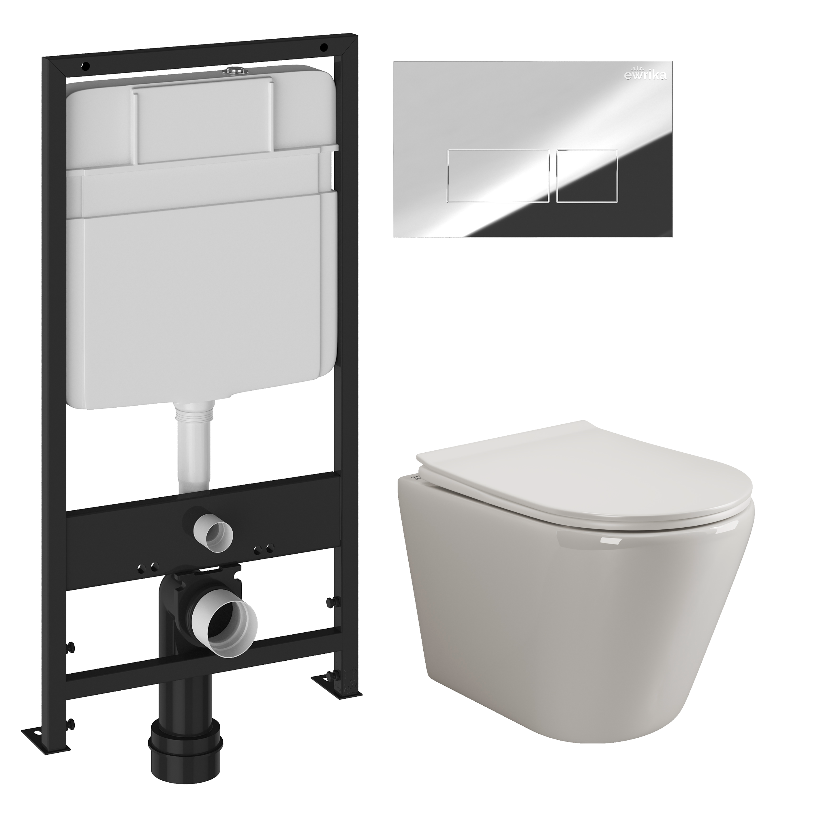 Комплект 3 в 1 Унитаз подвесной Ceramicanova Highlight Rimless CN1804 + Инсталляция EWRIKA ProLT 0026-2020 + Кнопка 0041 цвет хром