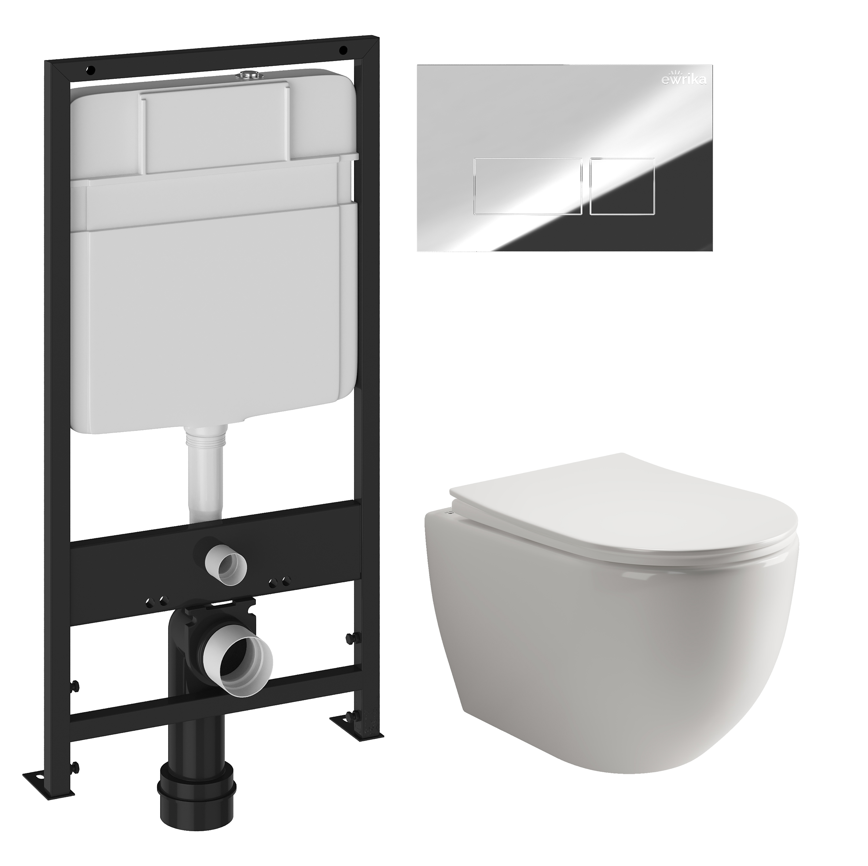 Комплект 3 в 1 Унитаз подвесной Ceramicanova Mia Rimless CN1805 + Инсталляция EWRIKA ProLT 0026-2020 + Кнопка 0041 цвет хром