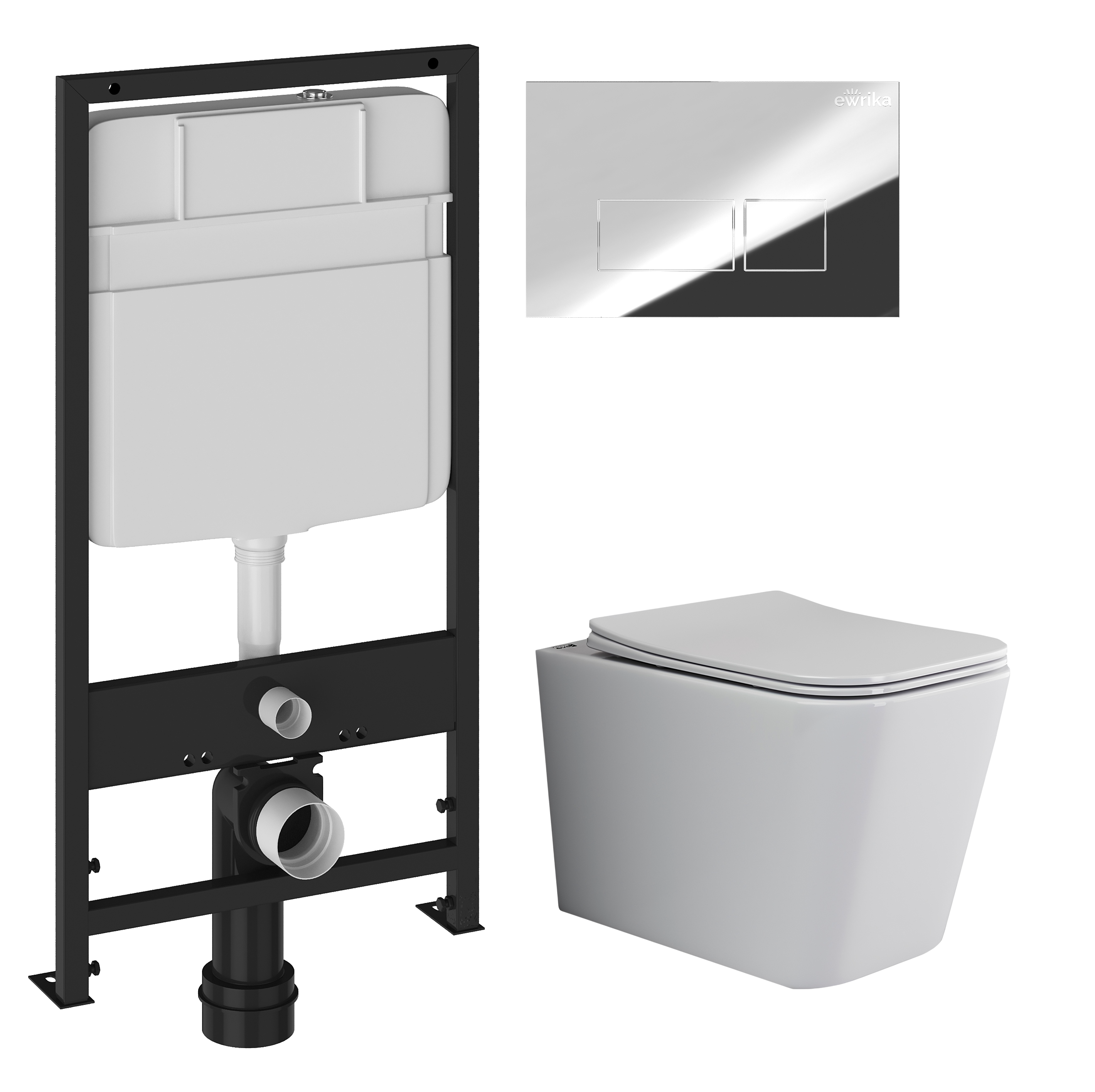 Комплект 3 в 1 Унитаз подвесной Ceramicanova Cubic CN1806 + Инсталляция EWRIKA ProLT 0026-2020 + Кнопка 0041 цвет хром