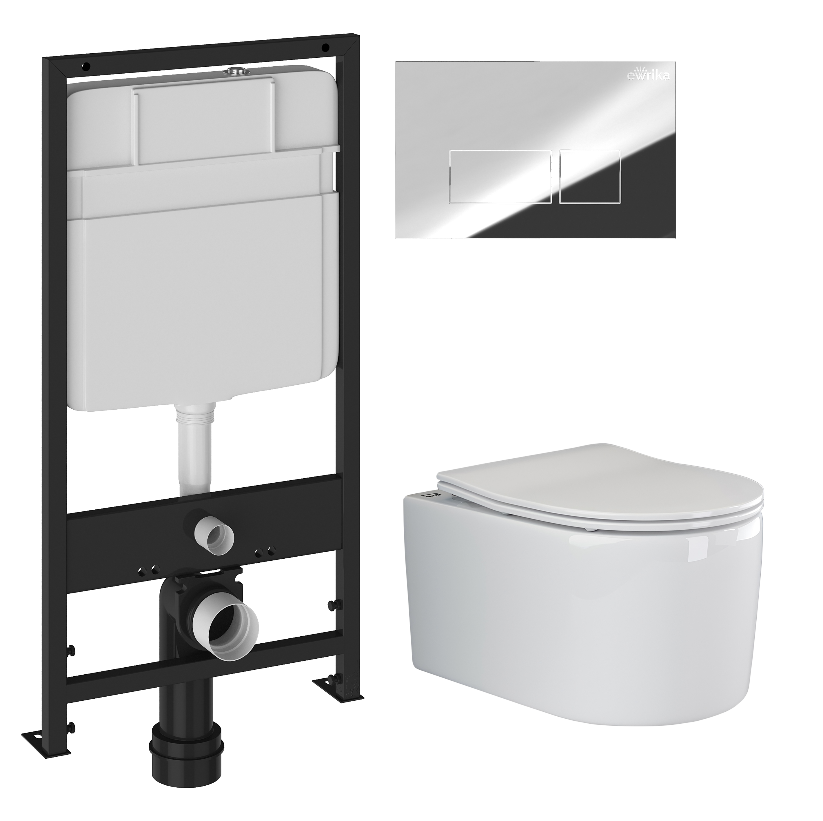 Комплект 3 в 1 Унитаз подвесной Ceramicanova Moments CN3003 + Инсталляция EWRIKA ProLT 0026-2020 + Кнопка 0041 цвет хром