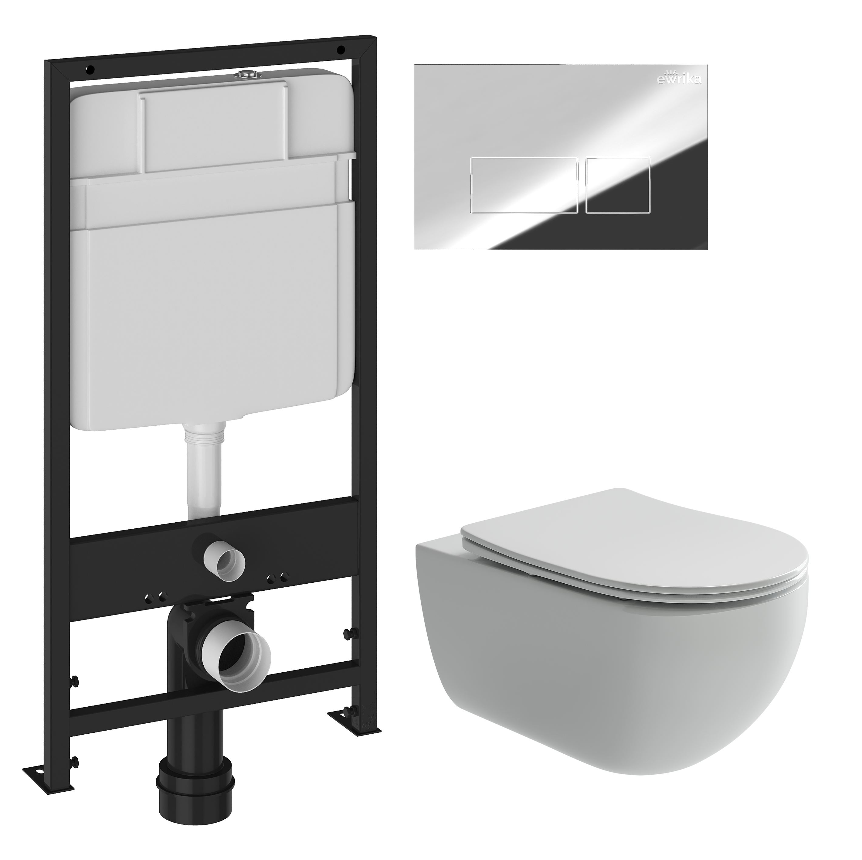 Комплект 3 в 1 Унитаз подвесной Ceramicanova Long + Инсталляция EWRIKA ProLT 0026-2020 + Кнопка 0041 цвет хром