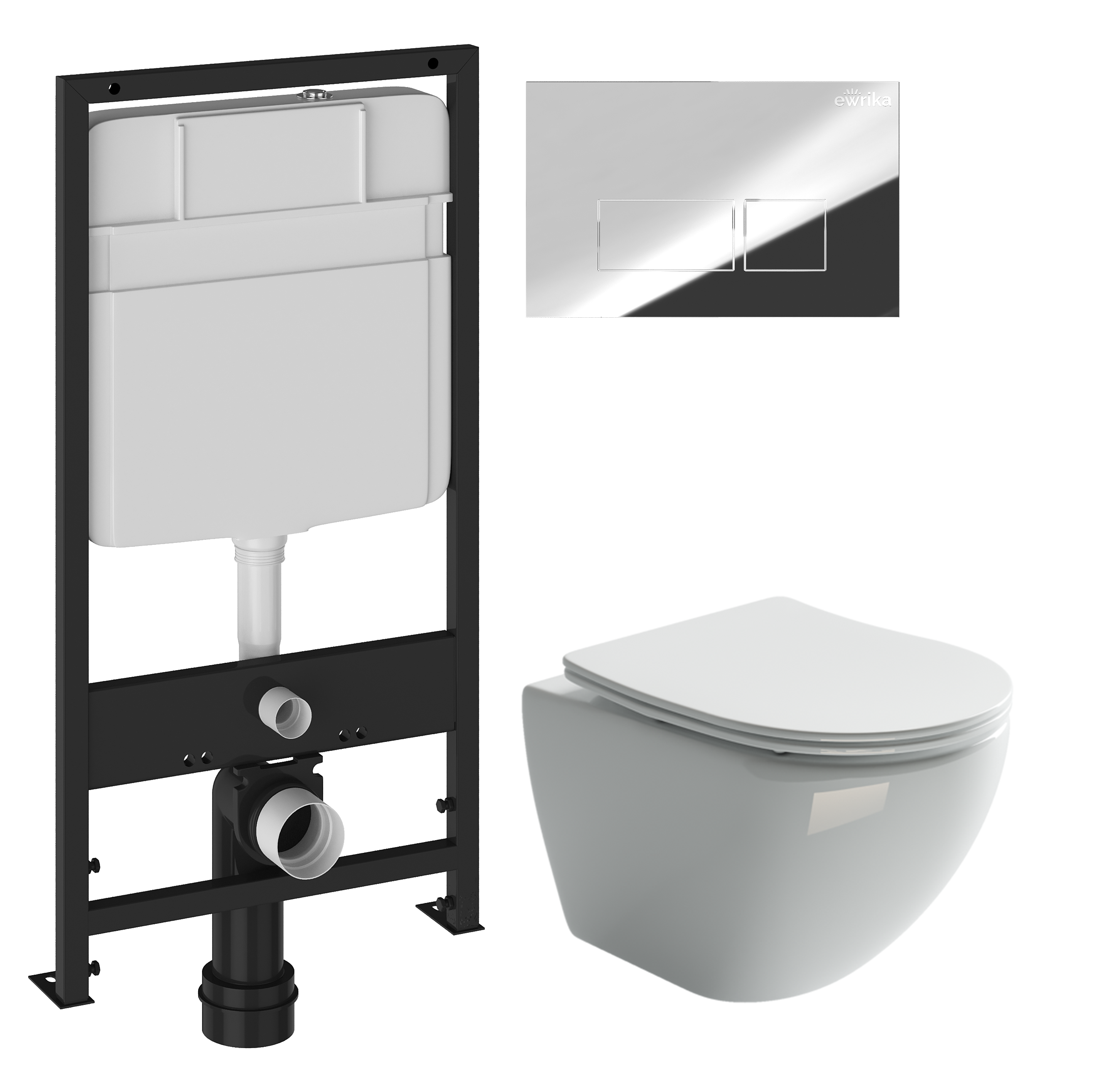 Комплект 3 в 1 Унитаз подвесной Ceramicanova Metropol CN4002 + Инсталляция EWRIKA ProLT 0026-2020 + Кнопка 0041 цвет хром