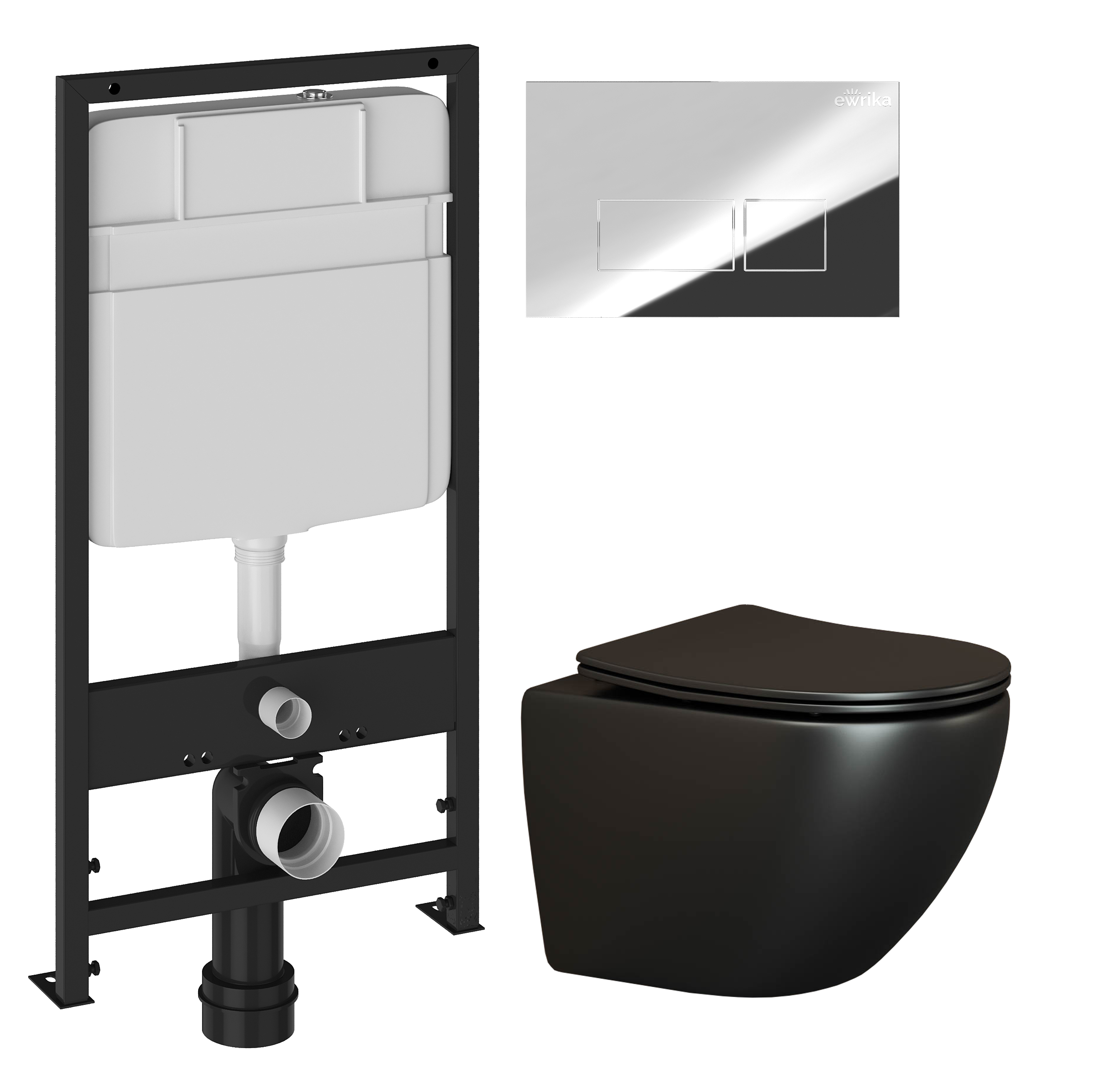 Комплект 3 в 1 Унитаз подвесной Ceramicanova Metropol CN4002MB + Инсталляция EWRIKA ProLT 0026-2020 + Кнопка 0041 цвет хром