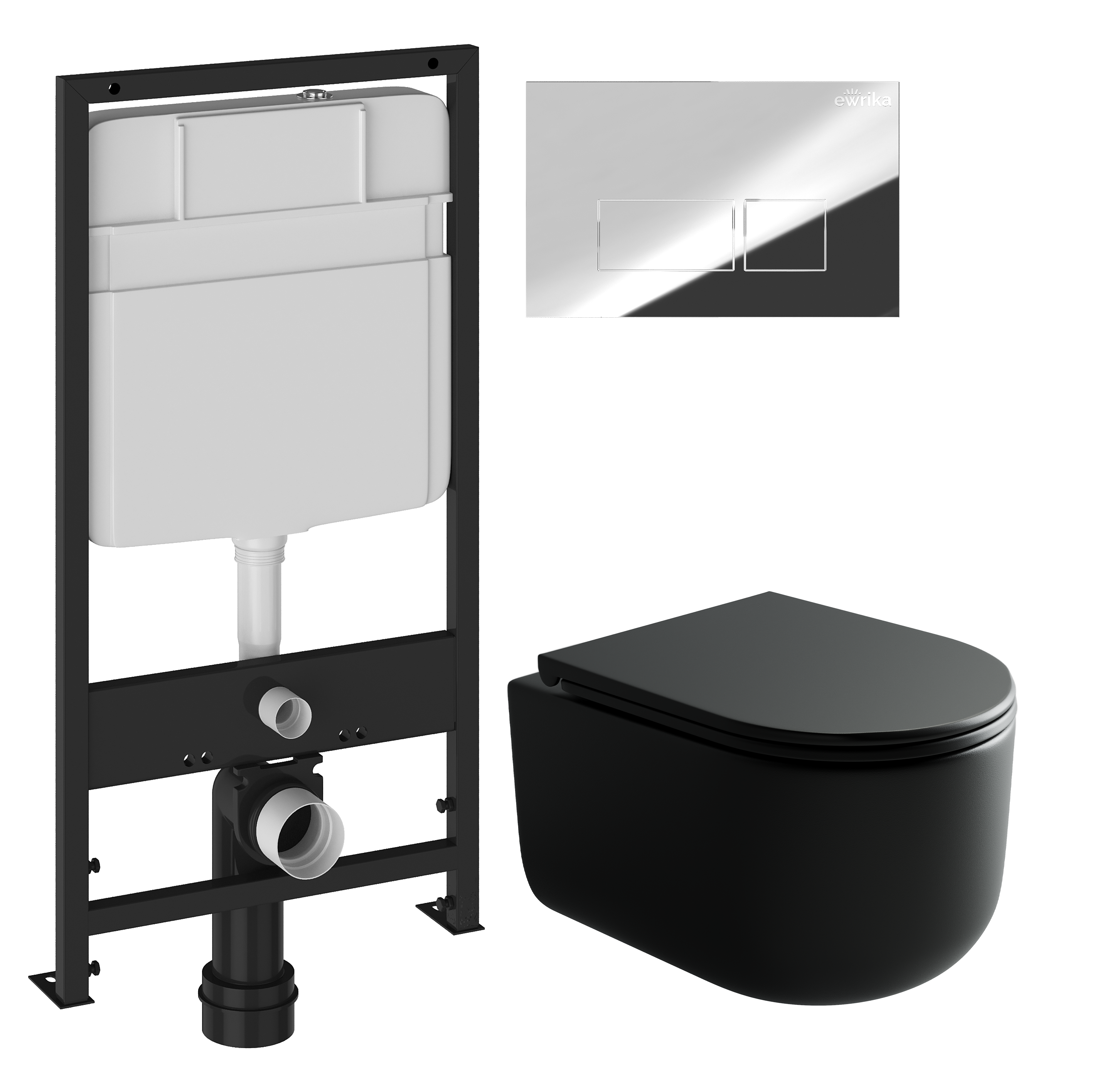 Комплект 3 в 1 Унитаз подвесной Ceramicanova Ulma Rimless CN4006MB + Инсталляция EWRIKA ProLT 0026-2020 + Кнопка 0041 цвет хром