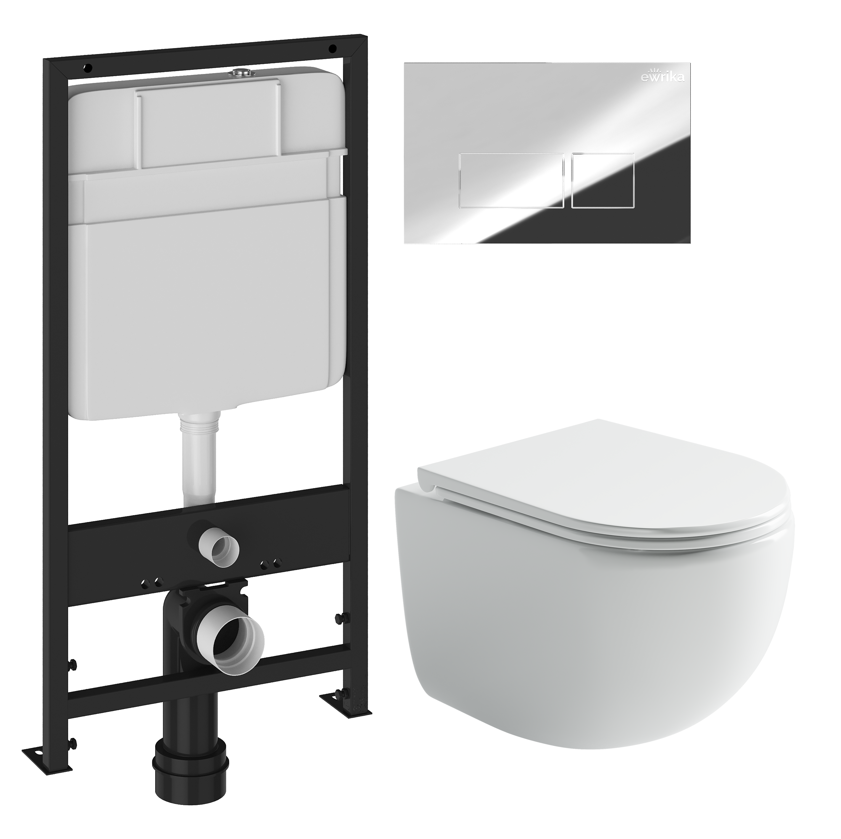 Комплект 3 в 1 Унитаз подвесной Ceramicanova UP Rimless CN4007 + Инсталляция EWRIKA ProLT 0026-2020 + Кнопка 0041 цвет хром