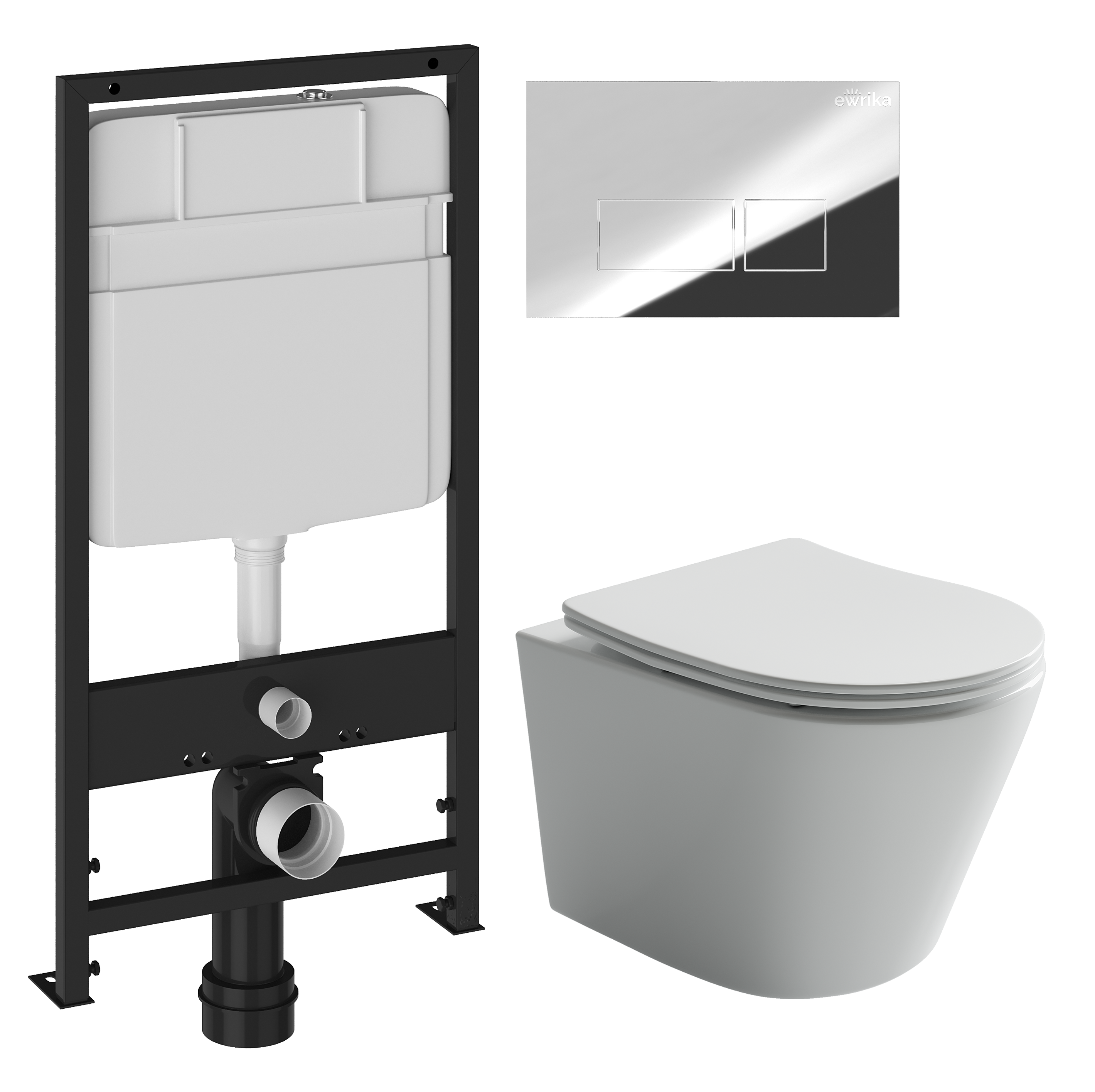 Комплект 3 в 1 Унитаз подвесной Ceramicanova Balearica Rimless CN6000 + Инсталляция EWRIKA ProLT 0026-2020 + Кнопка 0041 цвет хром
