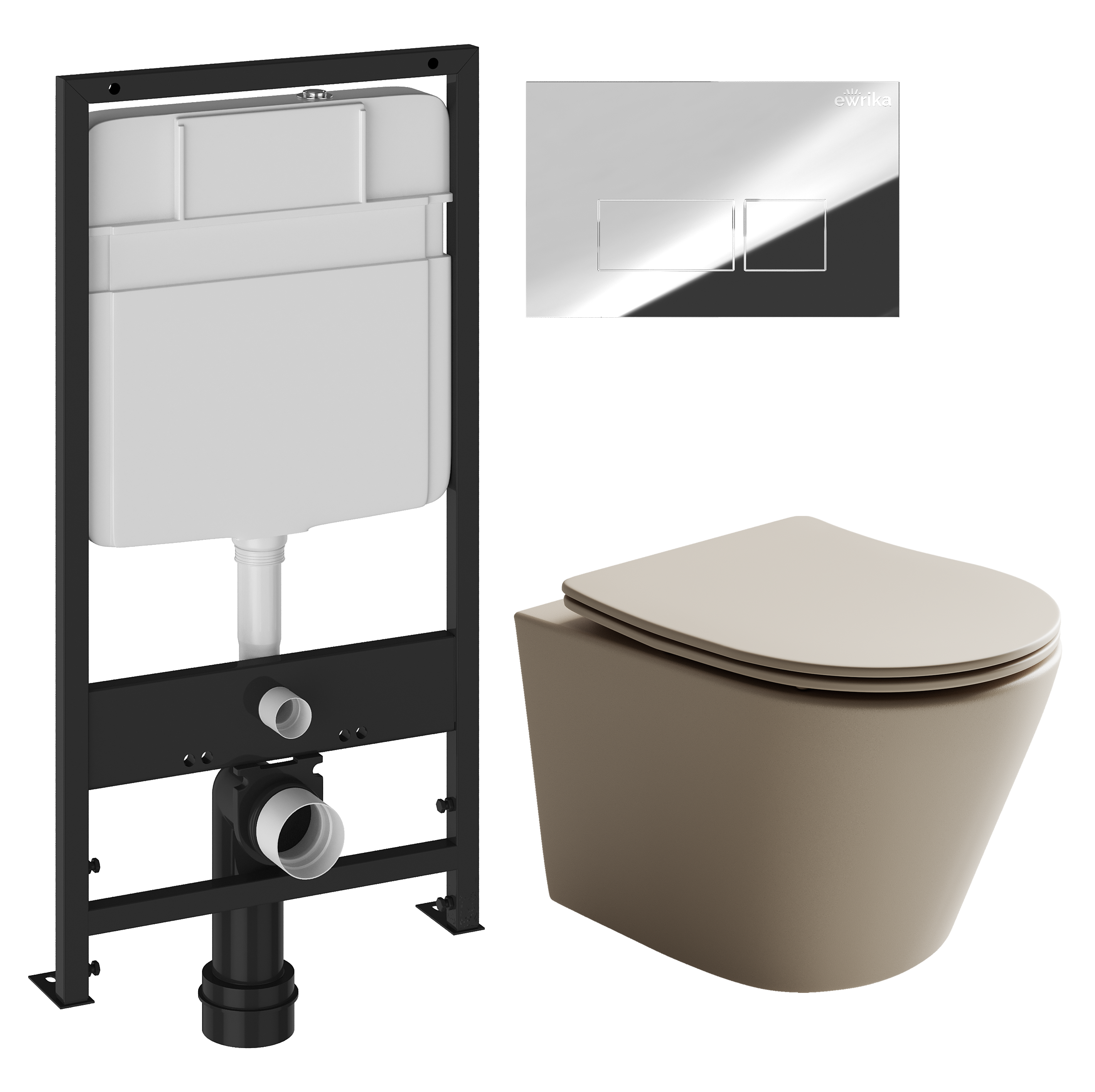 Комплект 3 в 1 Унитаз подвесной Ceramicanova Balearica Rimless CN6000MC + Инсталляция EWRIKA ProLT 0026-2020 + Кнопка 0041 цвет хром