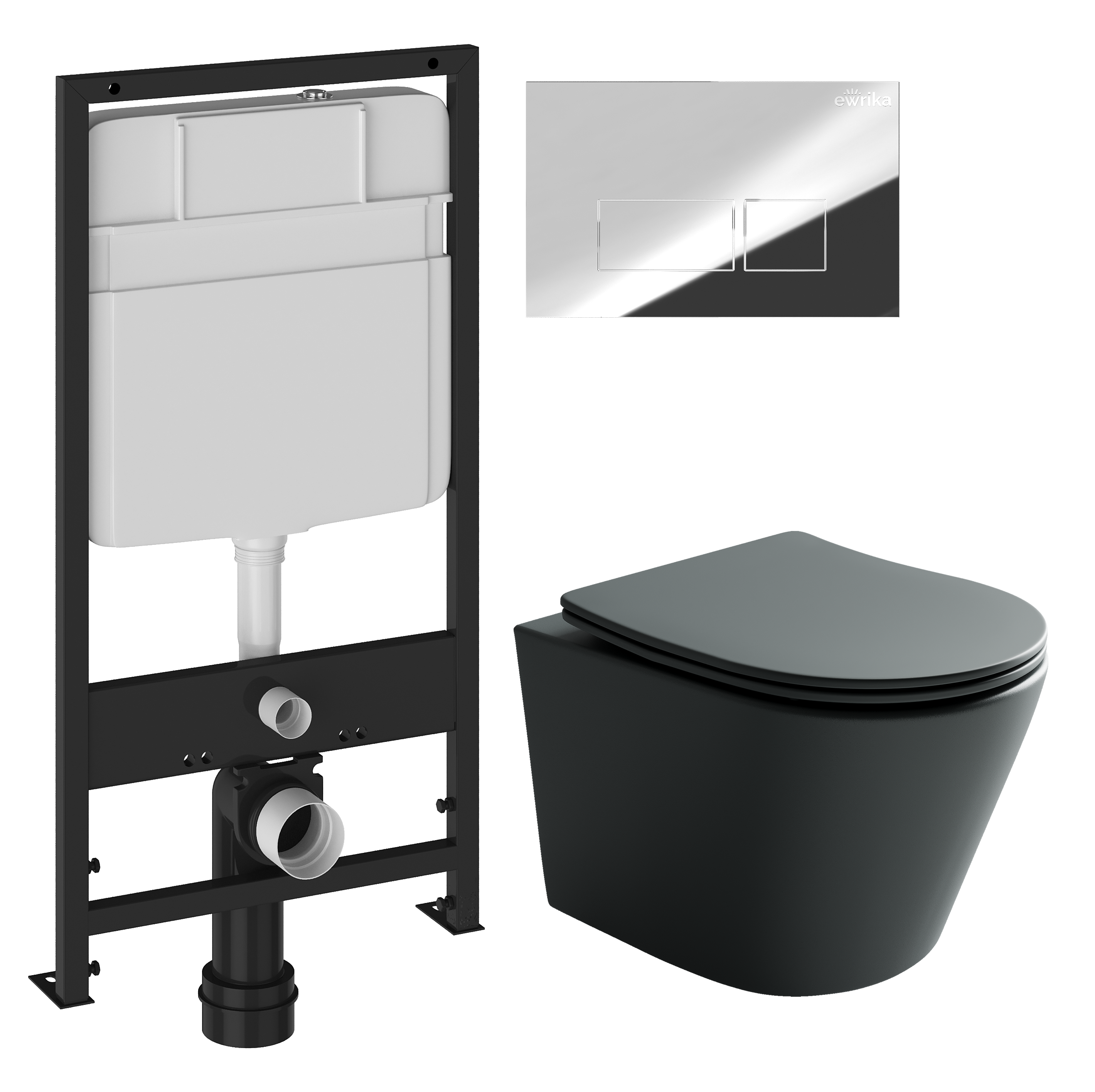 Комплект 3 в 1 Унитаз подвесной Ceramicanova Balearica Rimless CN6000MDH + Инсталляция EWRIKA ProLT 0026-2020 + Кнопка 0041 цвет хром