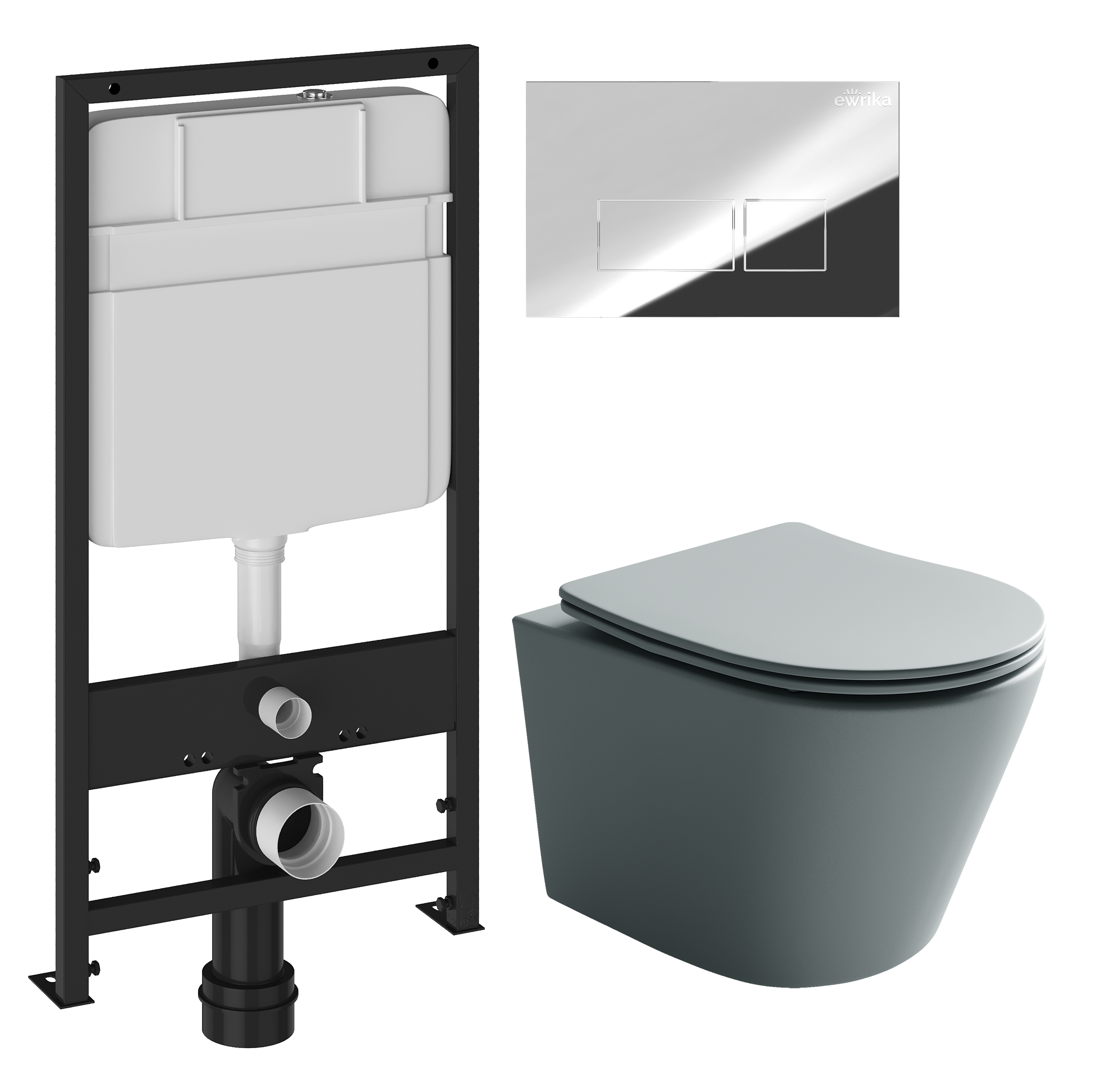 Комплект 3 в 1 Унитаз подвесной Ceramicanova Balearica Rimless CN6000MH + Инсталляция EWRIKA ProLT 0026-2020 + Кнопка 0041 цвет хром