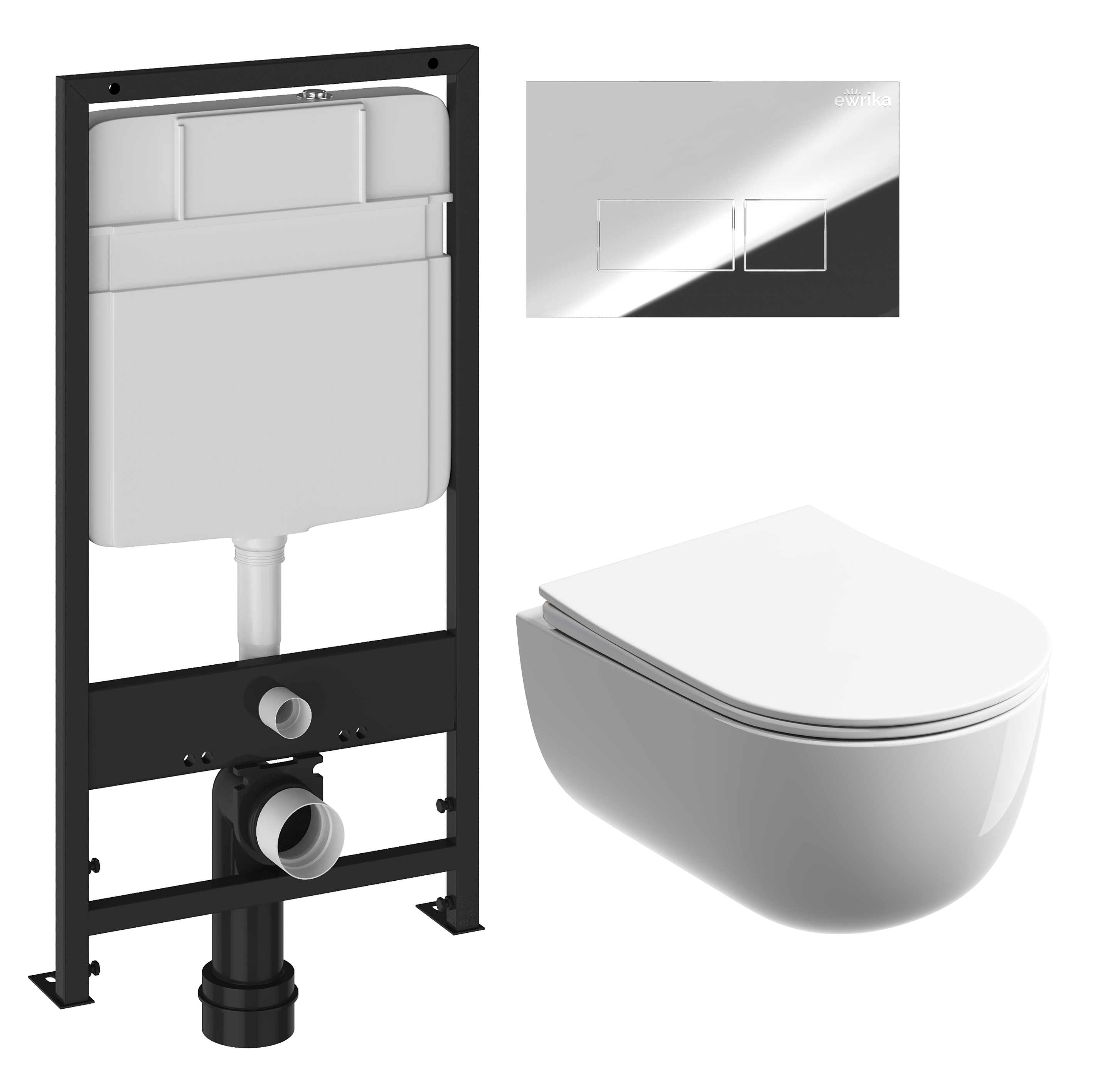 Комплект 3 в 1 Унитаз подвесной Ceramicanova Modena Rimless CN6063 + Инсталляция EWRIKA ProLT 0026-2020 + Кнопка 0041 цвет хром