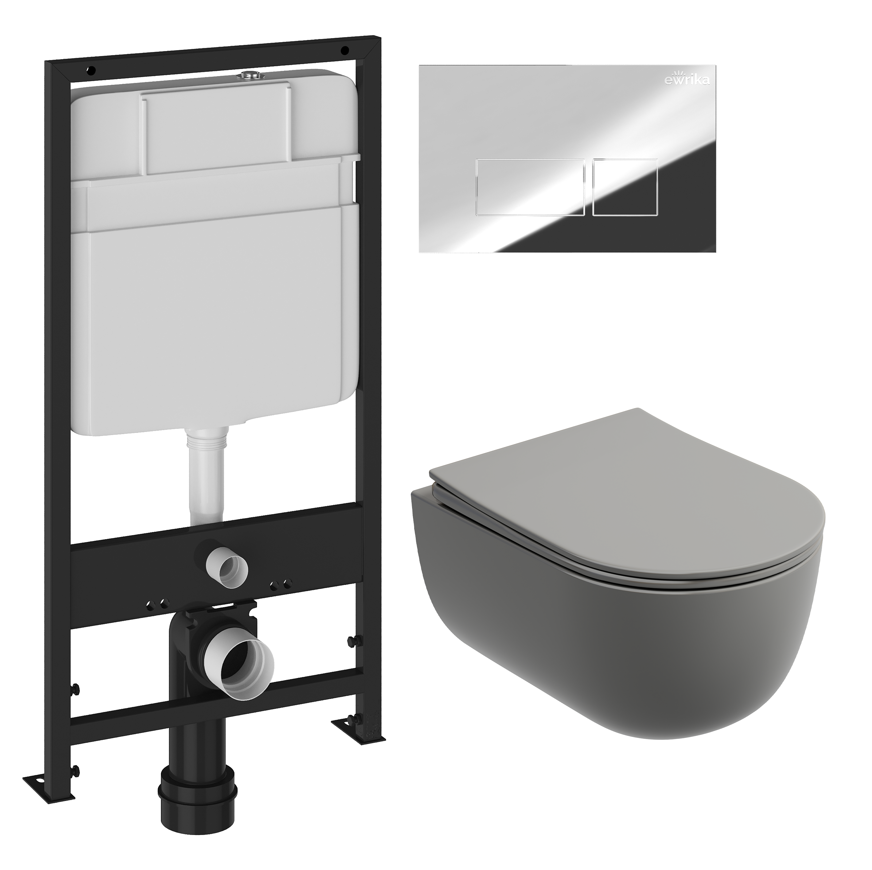 Комплект 3 в 1 Унитаз подвесной Ceramicanova Modena Rimless CN6063MH + Инсталляция EWRIKA ProLT 0026-2020 + Кнопка 0041 цвет хром