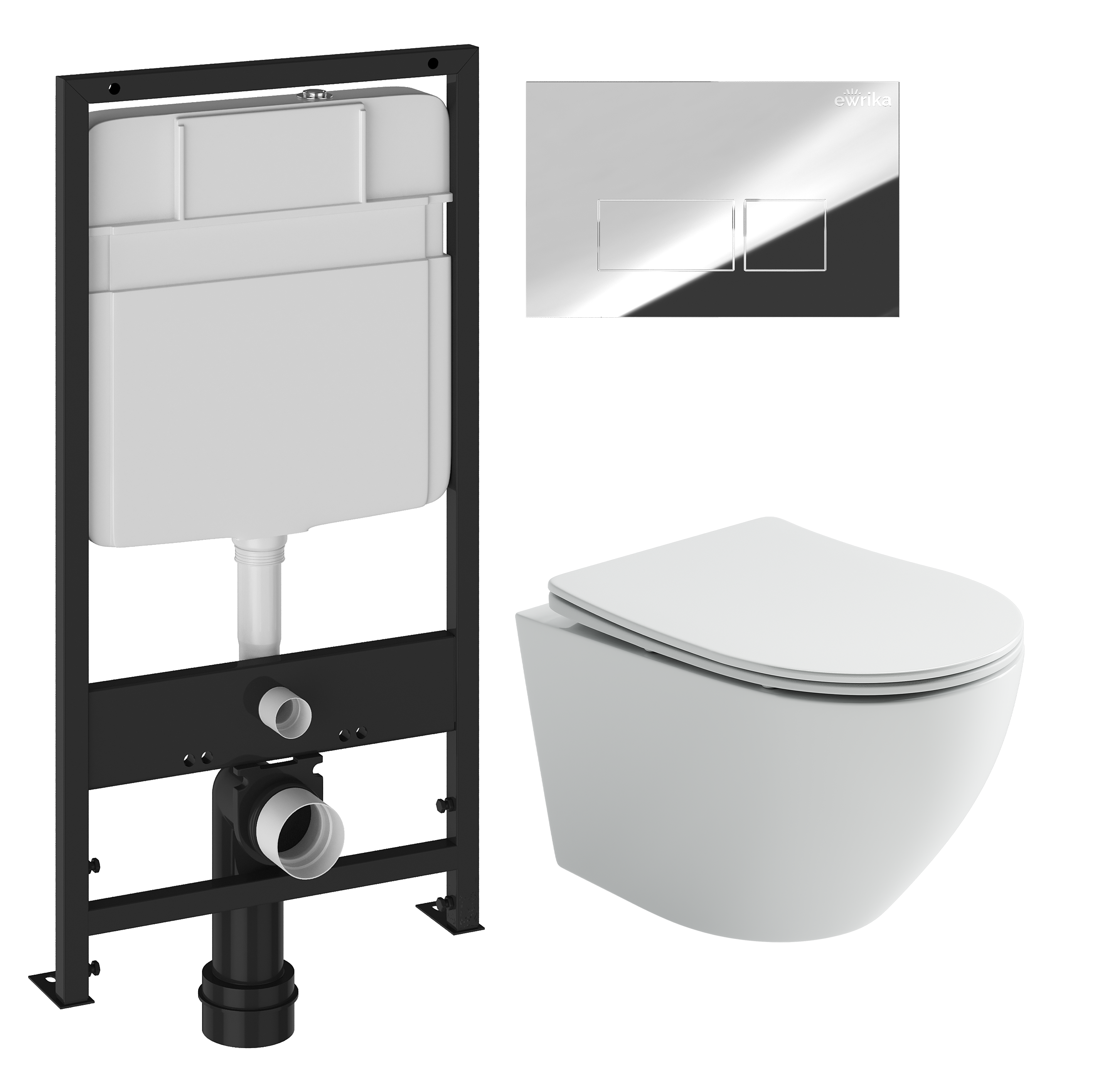 Комплект 3 в 1 Унитаз подвесной Ceramicanova Uno Rimless CN11001 + Инсталляция EWRIKA ProLT 0026-2020 + Кнопка 0041 цвет хром