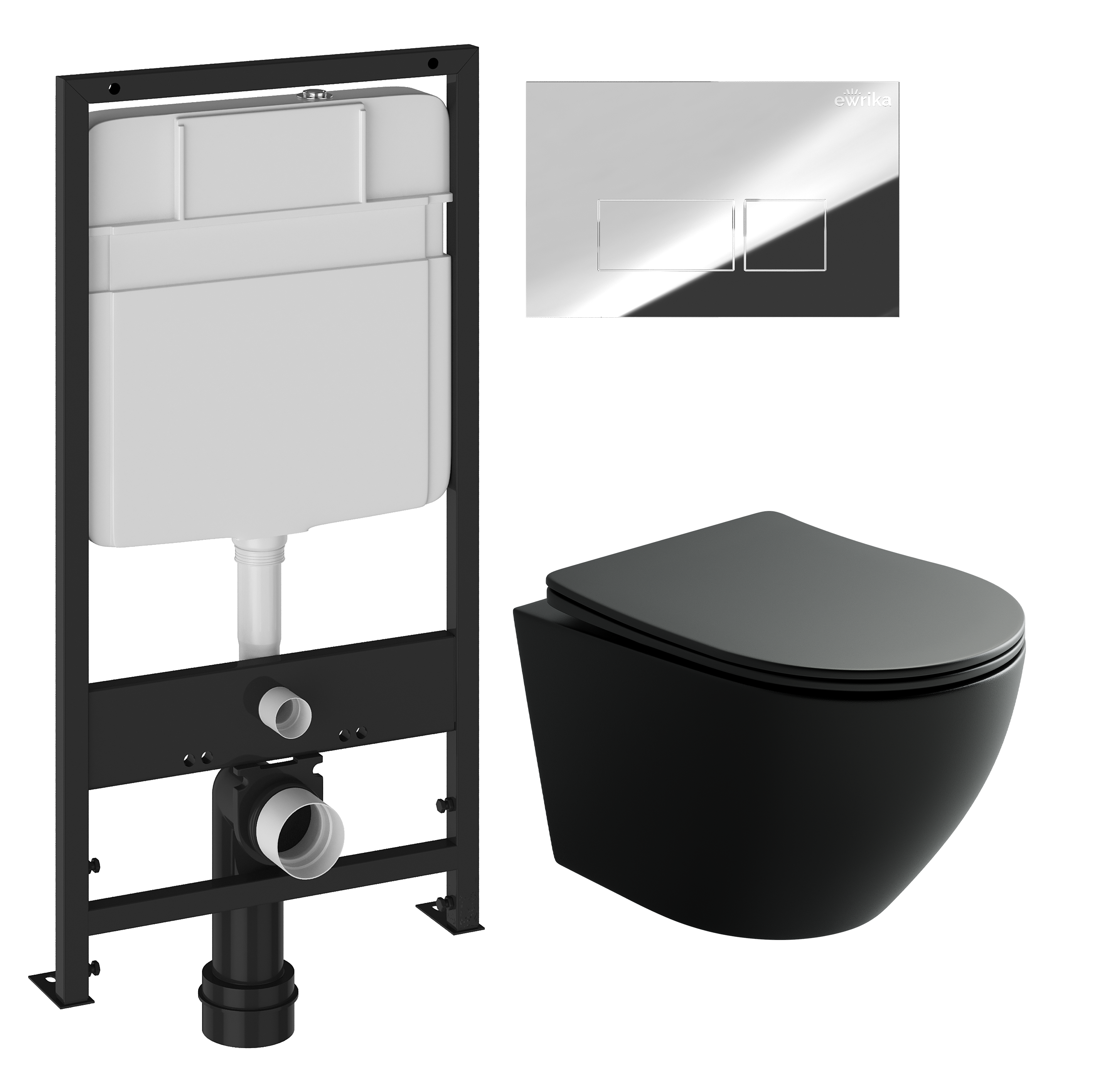 Комплект 3 в 1 Унитаз подвесной Ceramicanova Uno Rimless CN11001MB + Инсталляция EWRIKA ProLT 0026-2020 + Кнопка 0041 цвет хром
