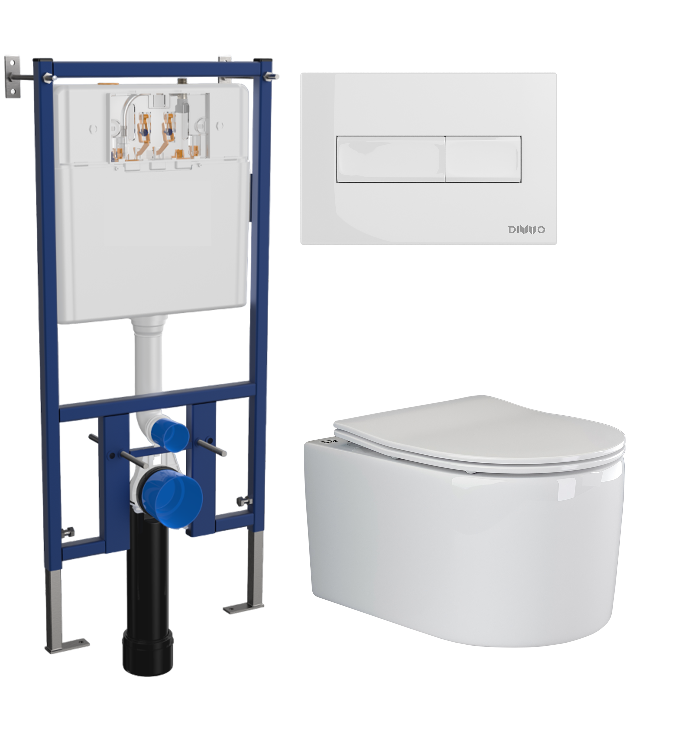 Комплект 3 в 1 Унитаз подвесной Ceramicanova Moments CN3003 + Инсталляция DIWO 4501 + Кнопка 7320 цвет глянцевый белый