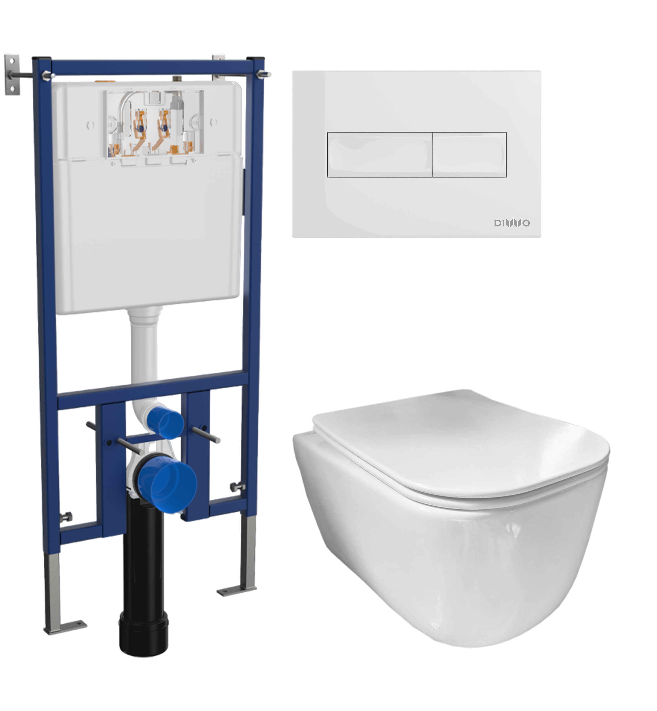 Комплект 3 в 1 Унитаз подвесной Ceramicanova New Day CN3005 + Инсталляция DIWO 4501 + Кнопка 7320 цвет глянцевый белый