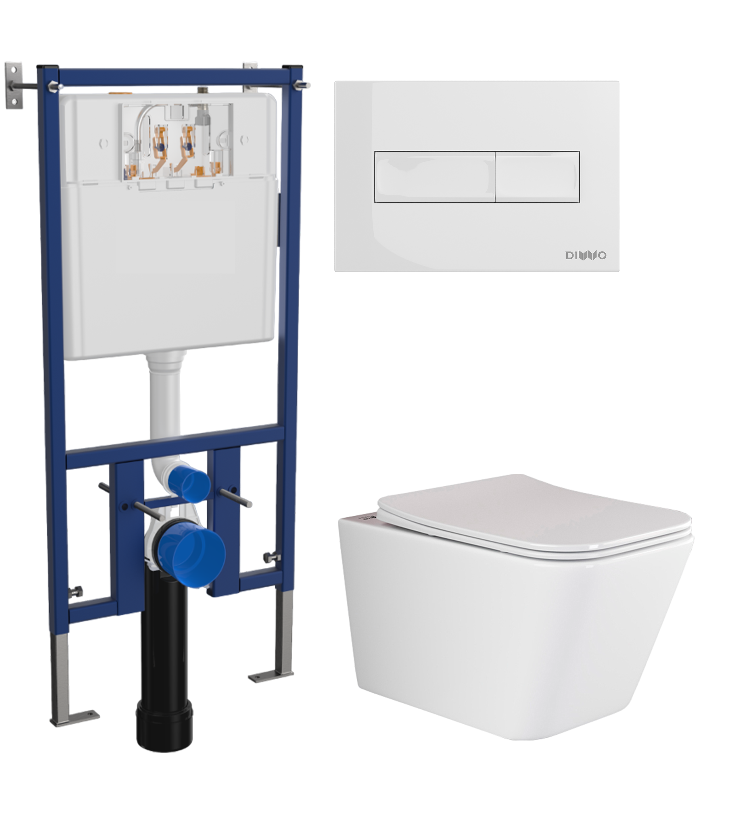 Комплект 3 в 1 Унитаз подвесной Ceramicanova Metric Rimless CN3007 + Инсталляция DIWO 4501 + Кнопка 7320 цвет глянцевый белый
