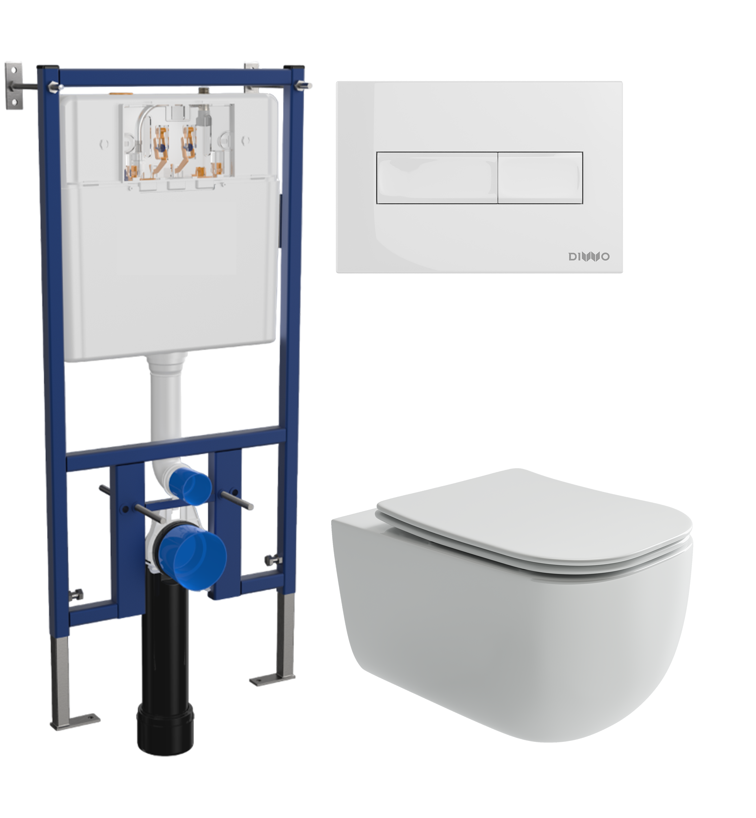 Комплект 3 в 1 Унитаз подвесной Ceramicanova Noel CN3013 + Инсталляция DIWO 4501 + Кнопка 7320 цвет глянцевый белый