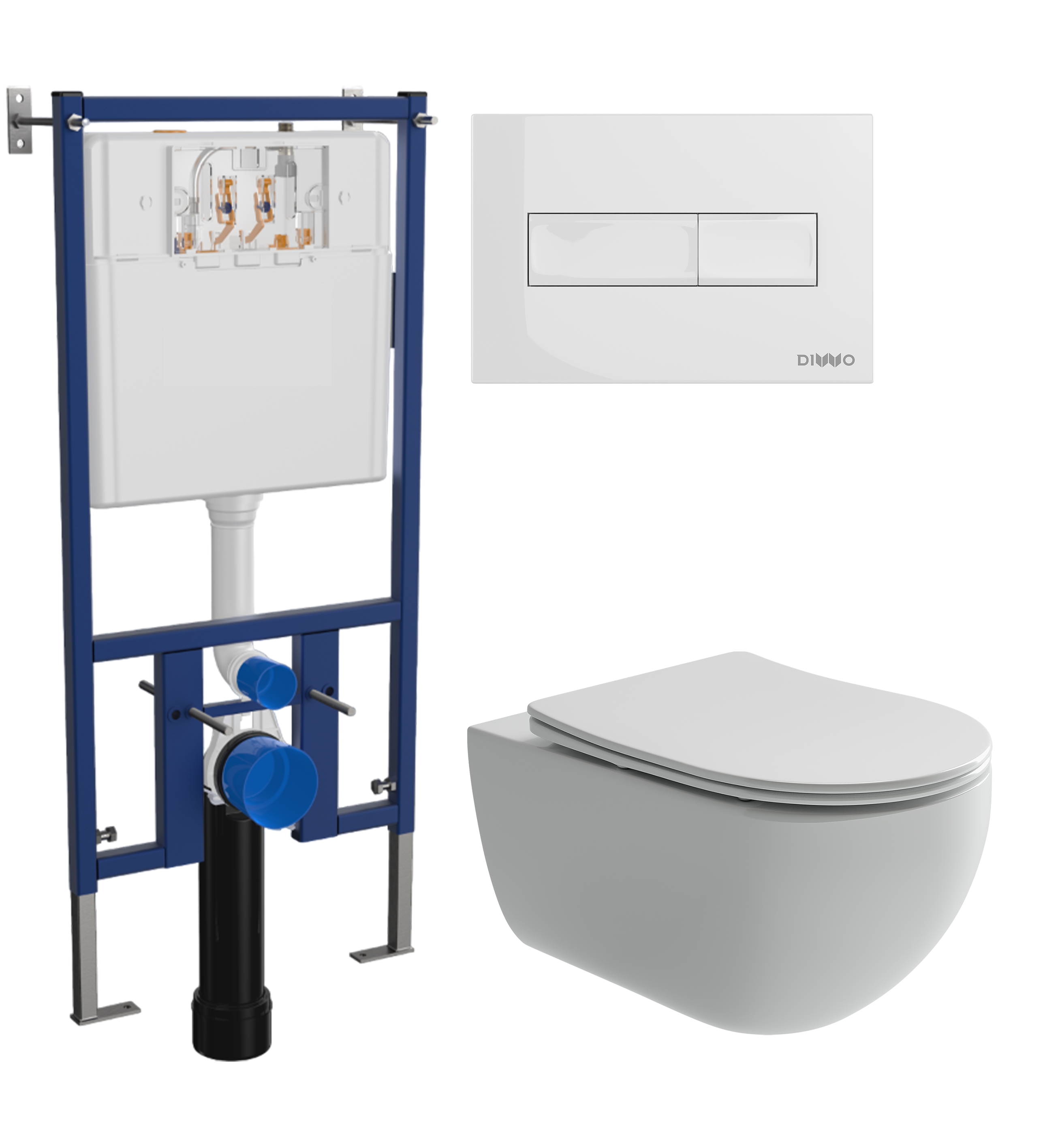 Комплект 3 в 1 Унитаз подвесной Ceramicanova Long CN3015 + Инсталляция DIWO 4501 + Кнопка 7320 цвет глянцевый белый