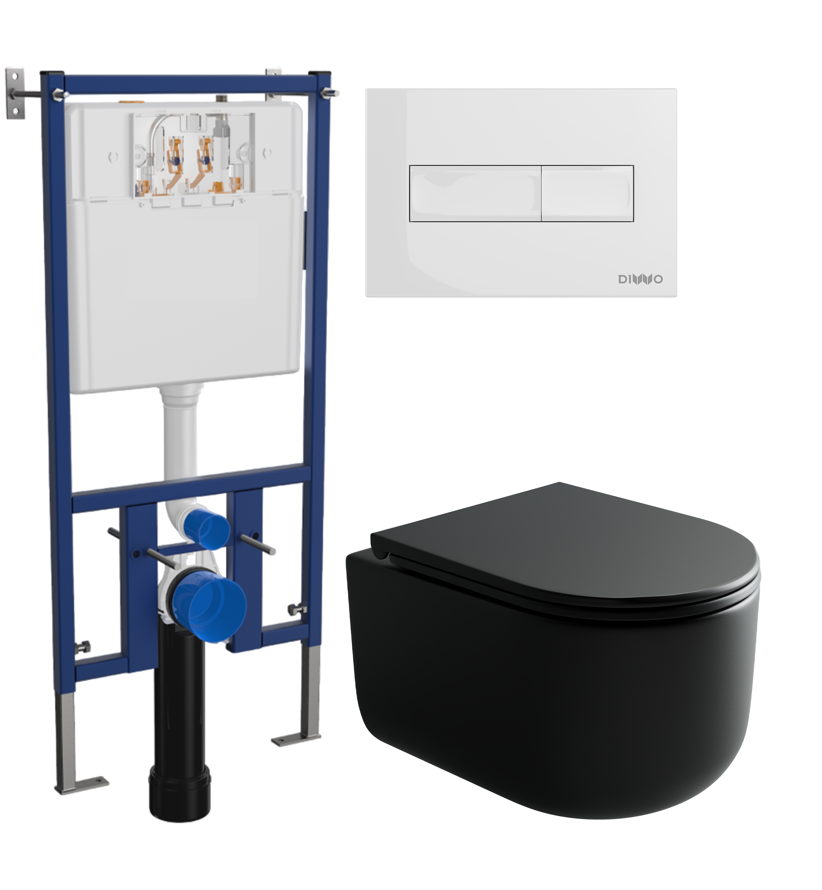 Комплект 3 в 1 Унитаз подвесной Ceramicanova Ulma Rimless CN4006MB + Инсталляция DIWO 4501 + Кнопка 7320 цвет глянцевый белый