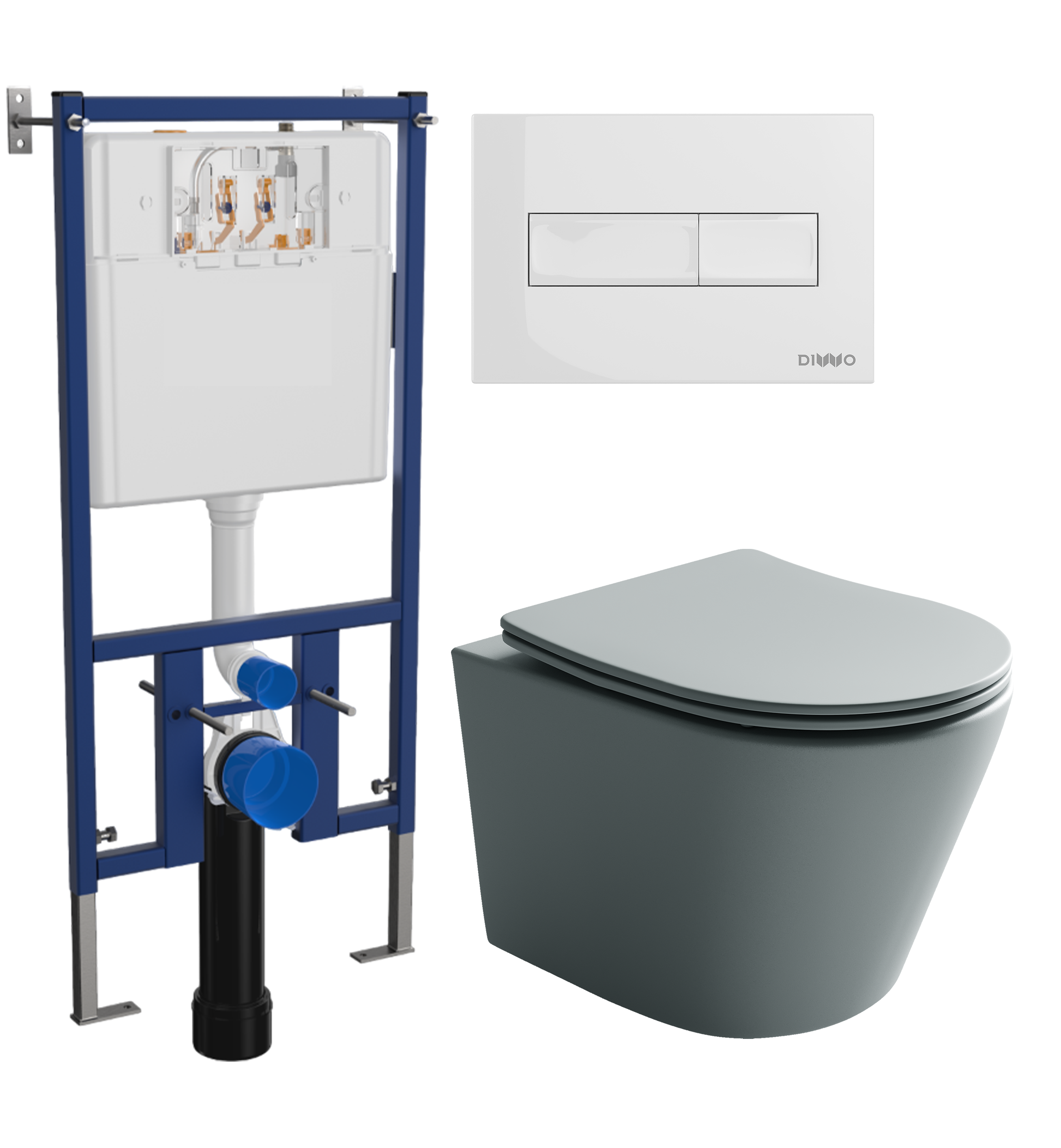 Комплект 3 в 1 Унитаз подвесной Ceramicanova Balearica Rimless CN6000MH + Инсталляция DIWO 4501 + Кнопка 7320 цвет глянцевый белый