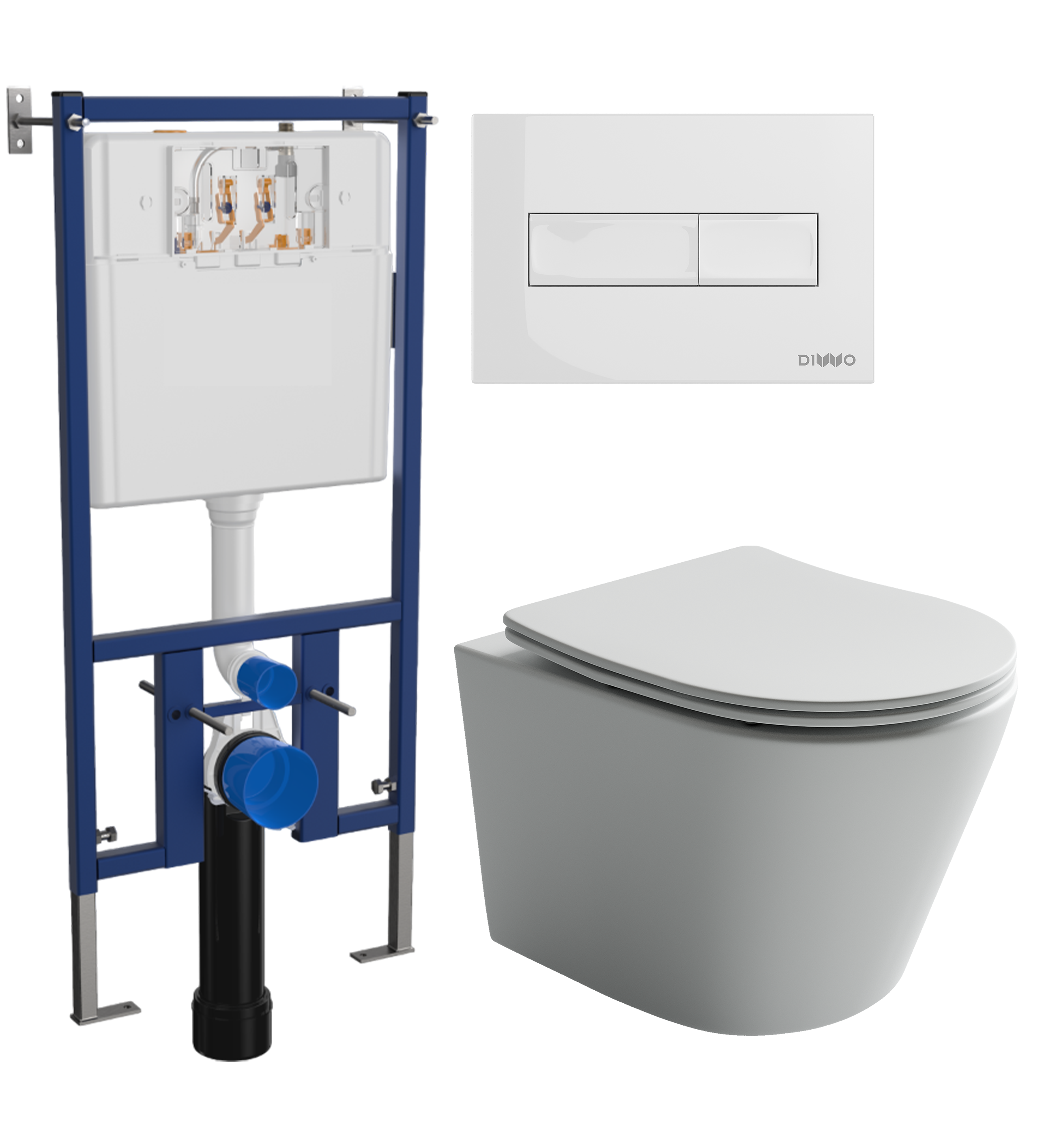 Комплект 3 в 1 Унитаз подвесной Ceramicanova Balearica Rimless CN6000MW + Инсталляция DIWO 4501 + Кнопка 7320 цвет глянцевый белый