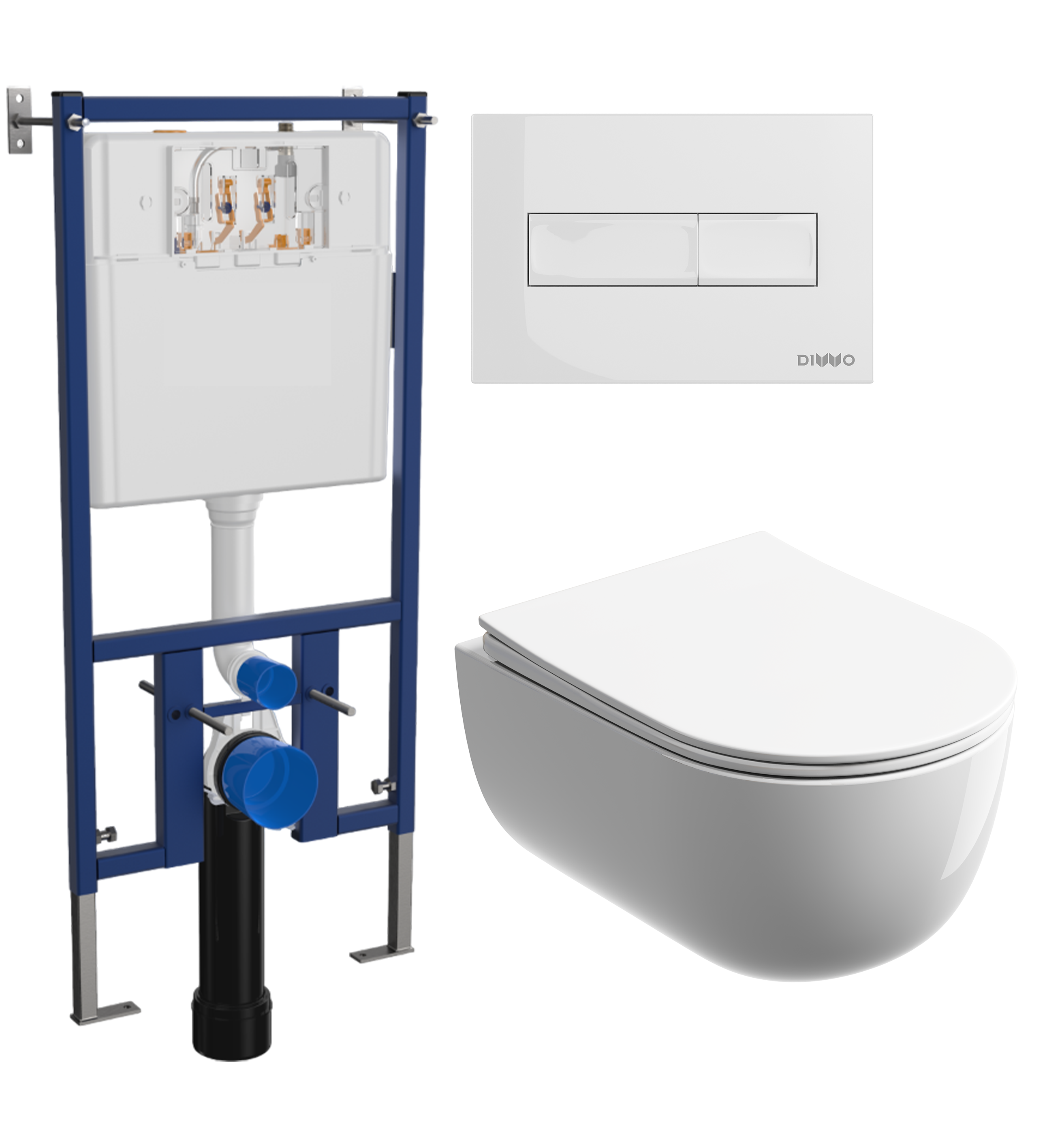 Комплект 3 в 1 Унитаз подвесной Ceramicanova Modena Rimless CN6063 + Инсталляция DIWO 4501 + Кнопка 7320 цвет глянцевый белый