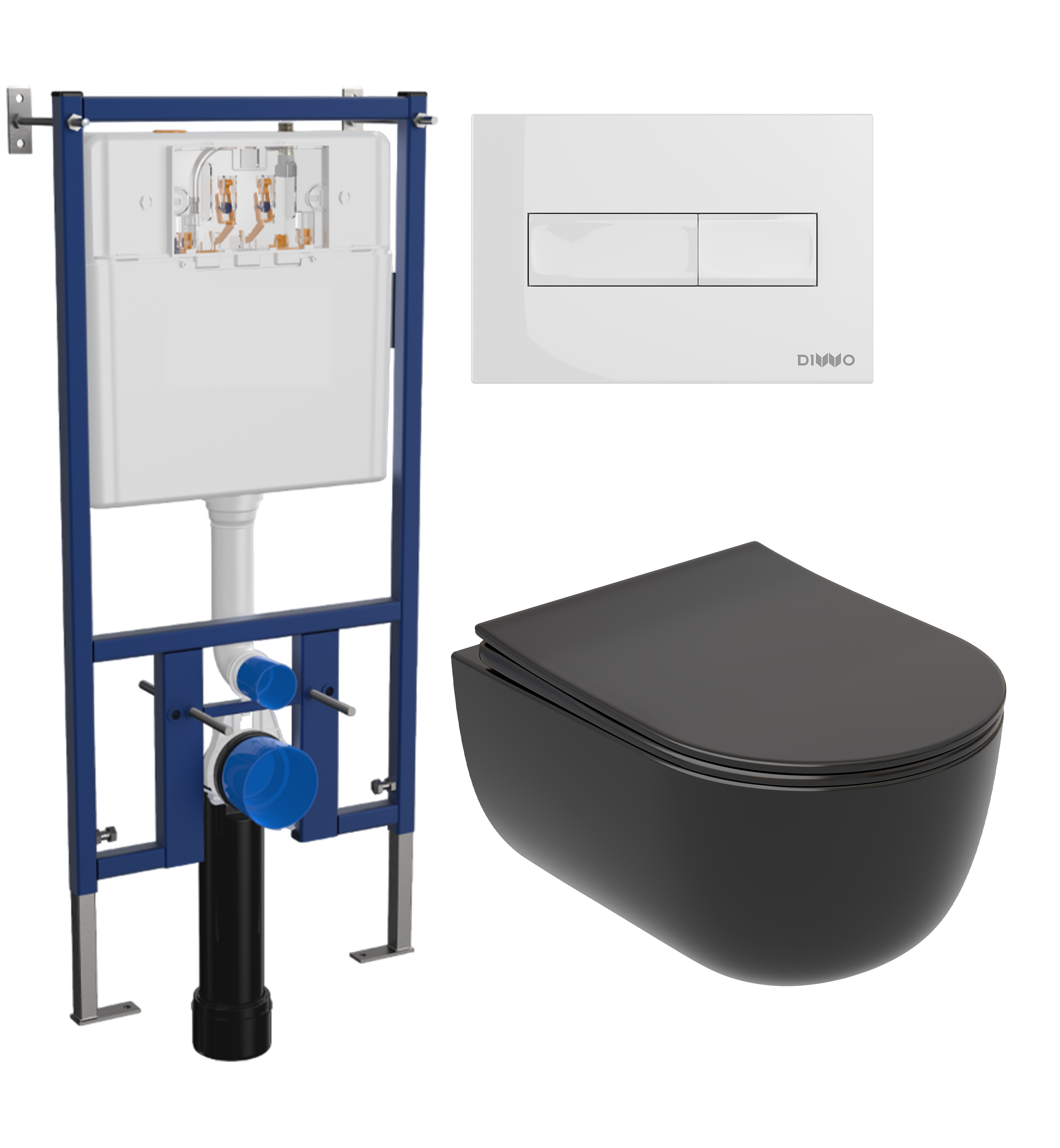 Комплект 3 в 1 Унитаз подвесной Ceramicanova Modena Rimless CN6063MB + Инсталляция DIWO 4501 + Кнопка 7320 цвет глянцевый белый