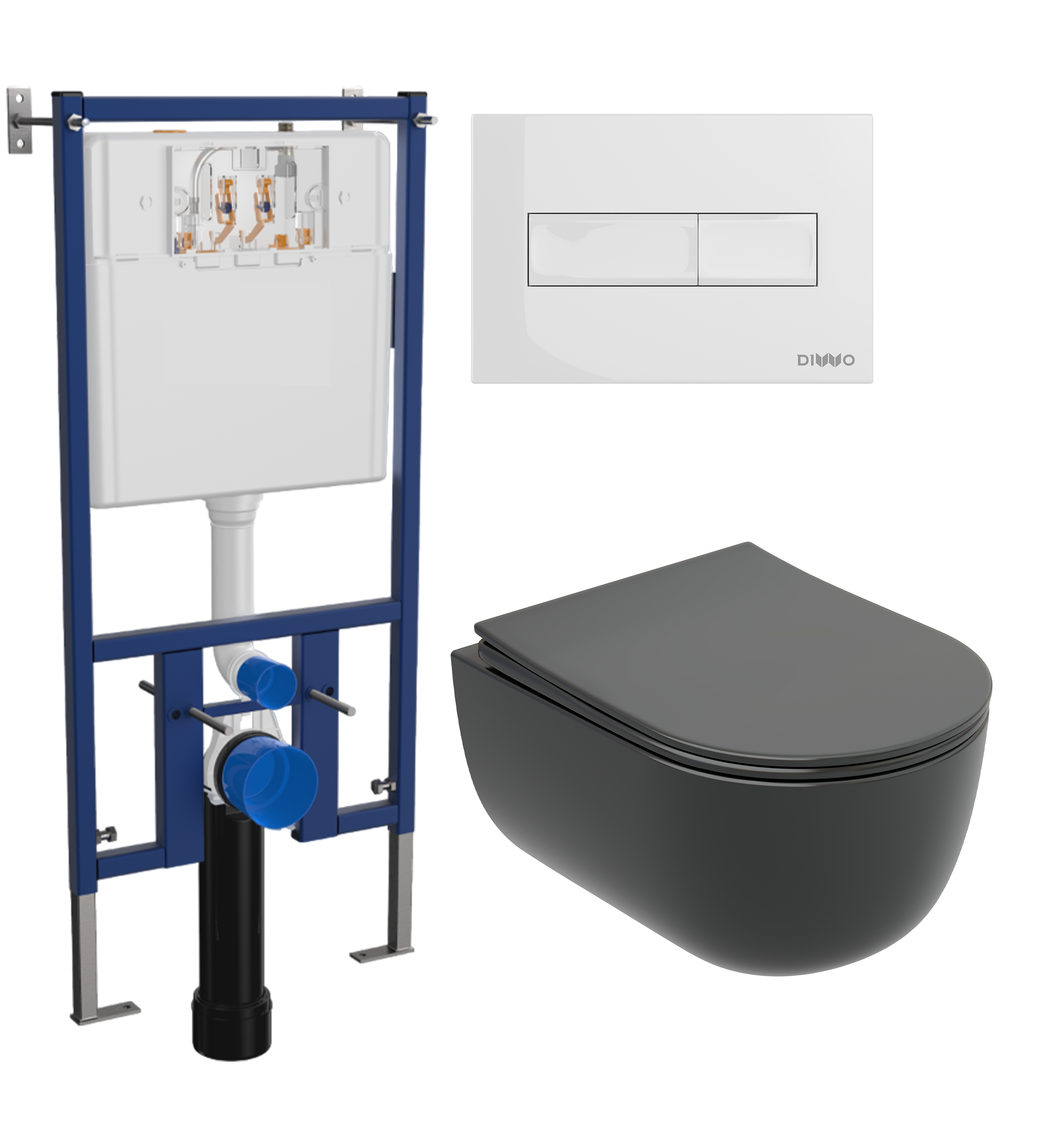 Комплект 3 в 1 Унитаз подвесной Ceramicanova Modena Rimless CN6063MDH + Инсталляция DIWO 4501 + Кнопка 7320 цвет глянцевый белый