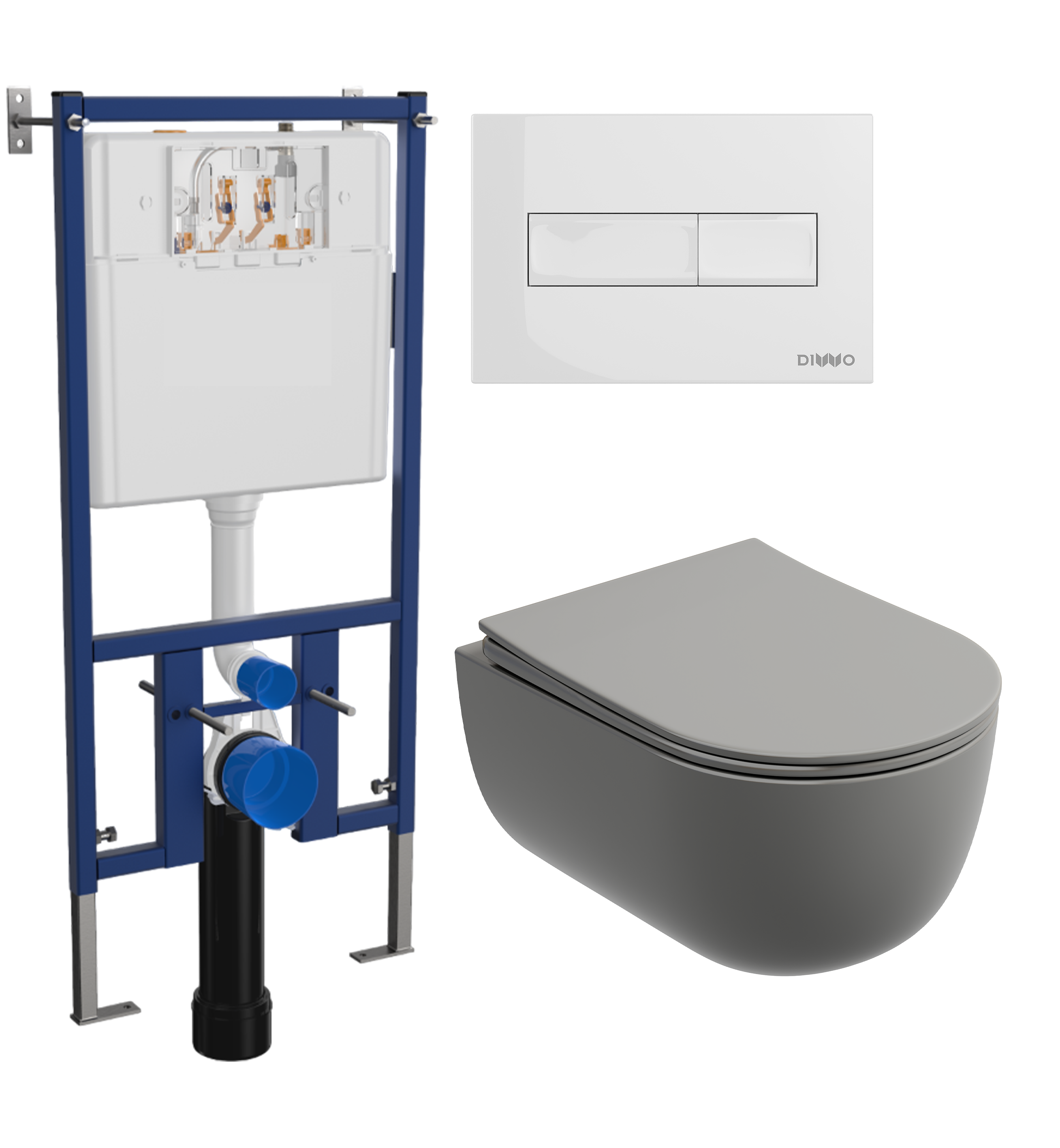 Комплект 3 в 1 Унитаз подвесной Ceramicanova Modena Rimless CN6063MH + Инсталляция DIWO 4501 + Кнопка 7320 цвет глянцевый белый