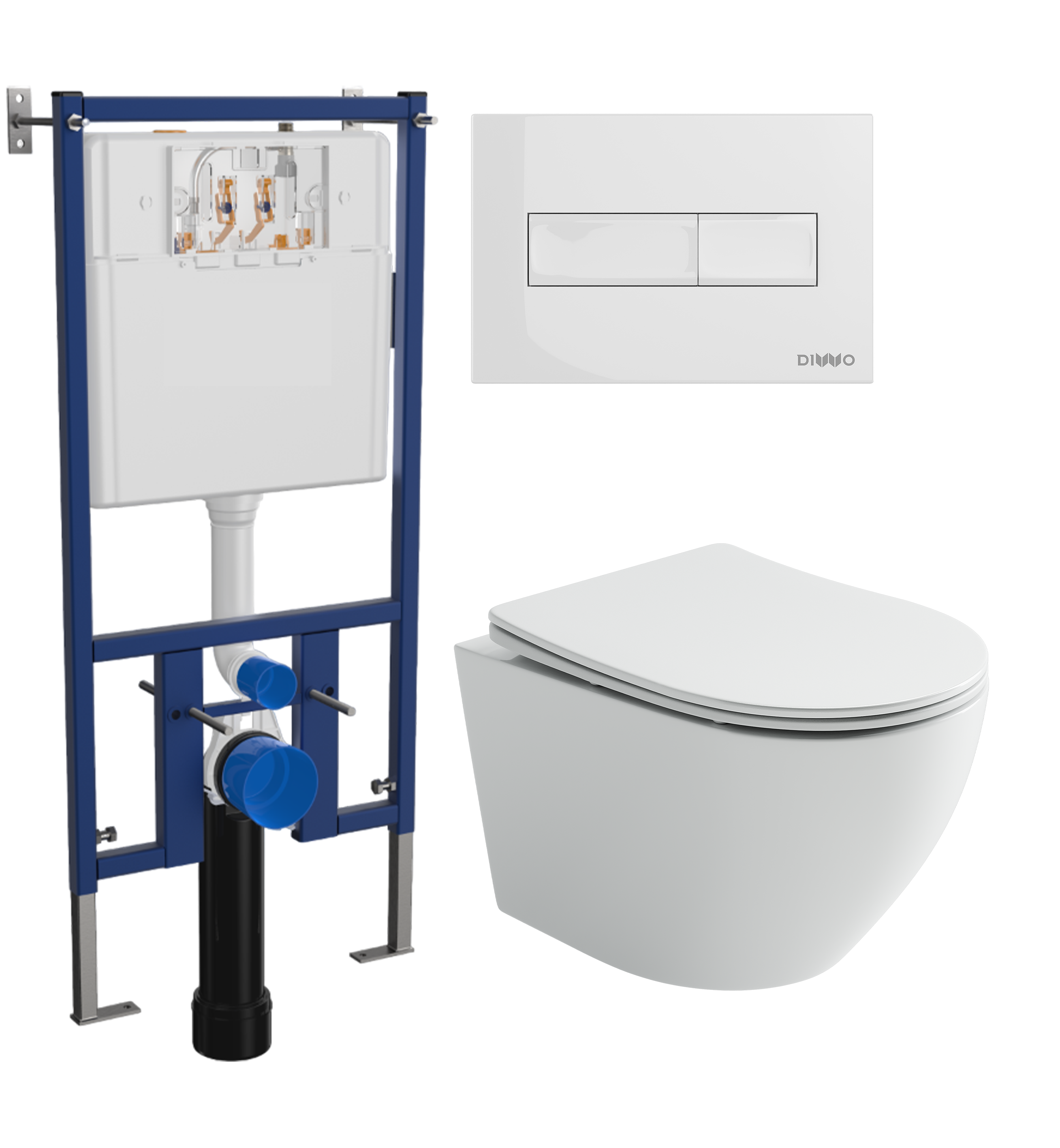 Комплект 3 в 1 Унитаз подвесной Ceramicanova Uno Rimless CN11001 + Инсталляция DIWO 4501 + Кнопка 7320 цвет глянцевый белый