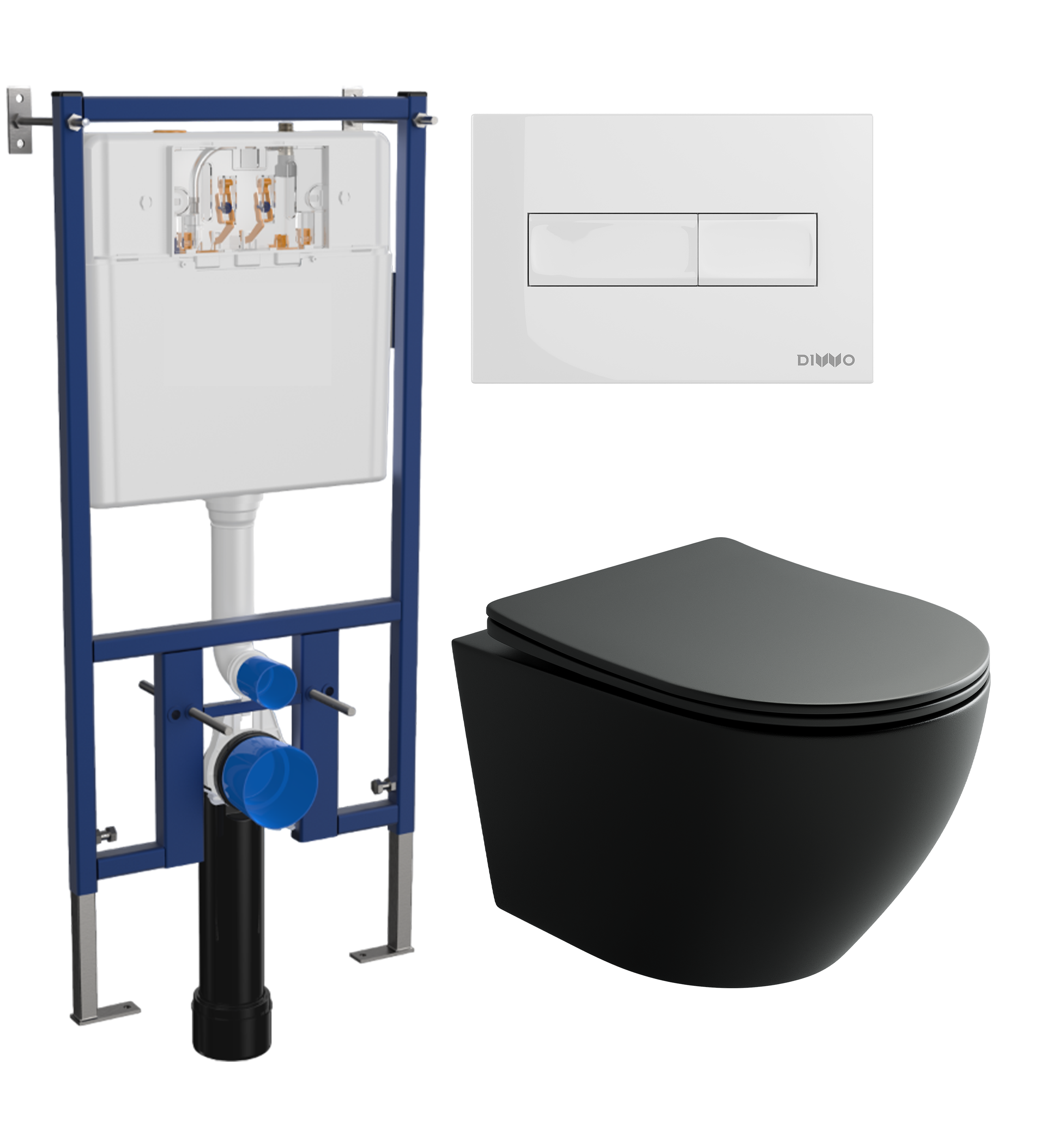 Комплект 3 в 1 Унитаз подвесной Ceramicanova Uno Rimless CN11001MB + Инсталляция DIWO 4501 + Кнопка 7320 цвет глянцевый белый