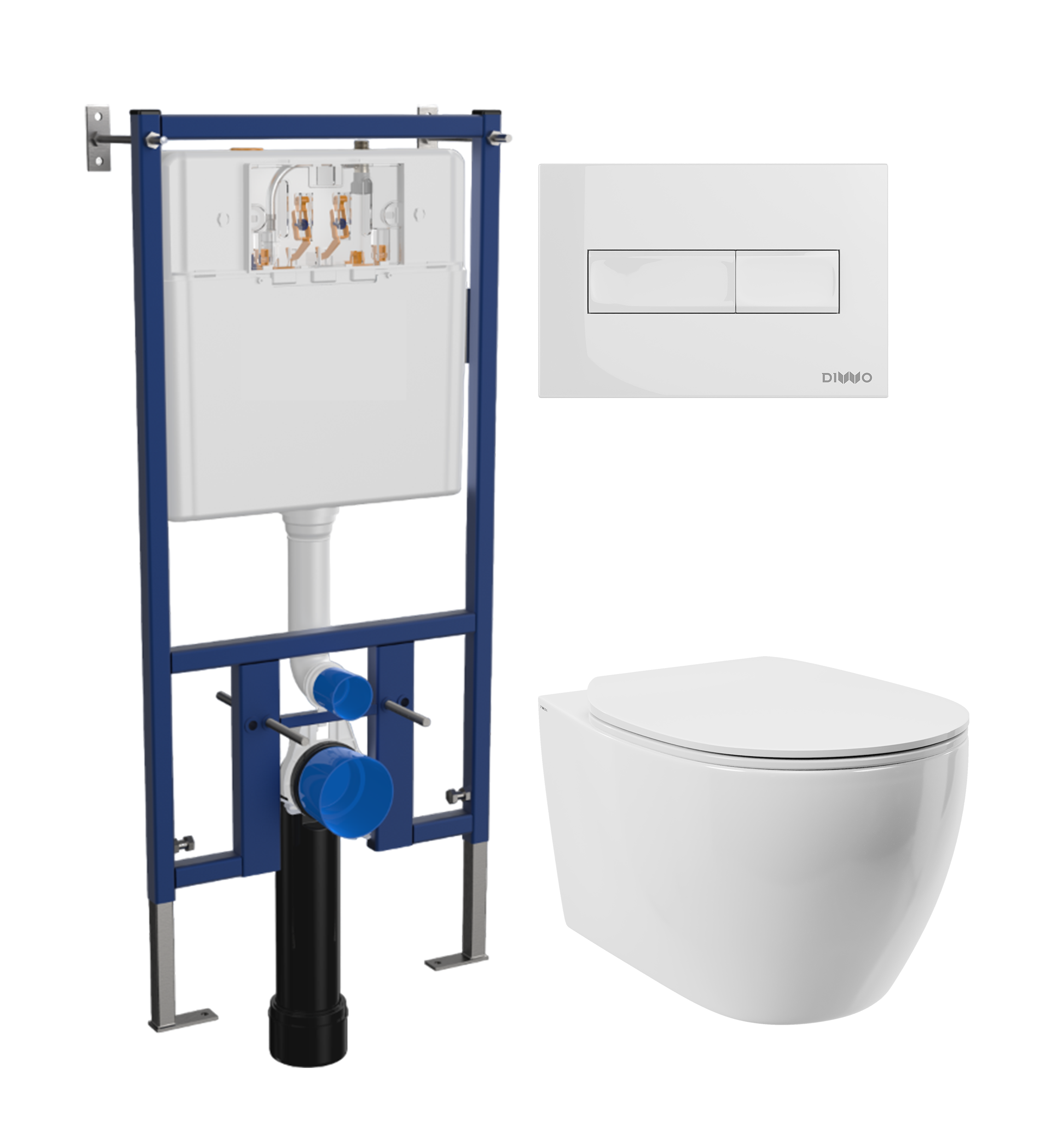 Комплект 3 в 1 Унитаз подвесной STWORKI Муле HDC510NWH + Инсталляция DIWO 4501 + Кнопка 7320 цвет глянцевый белый