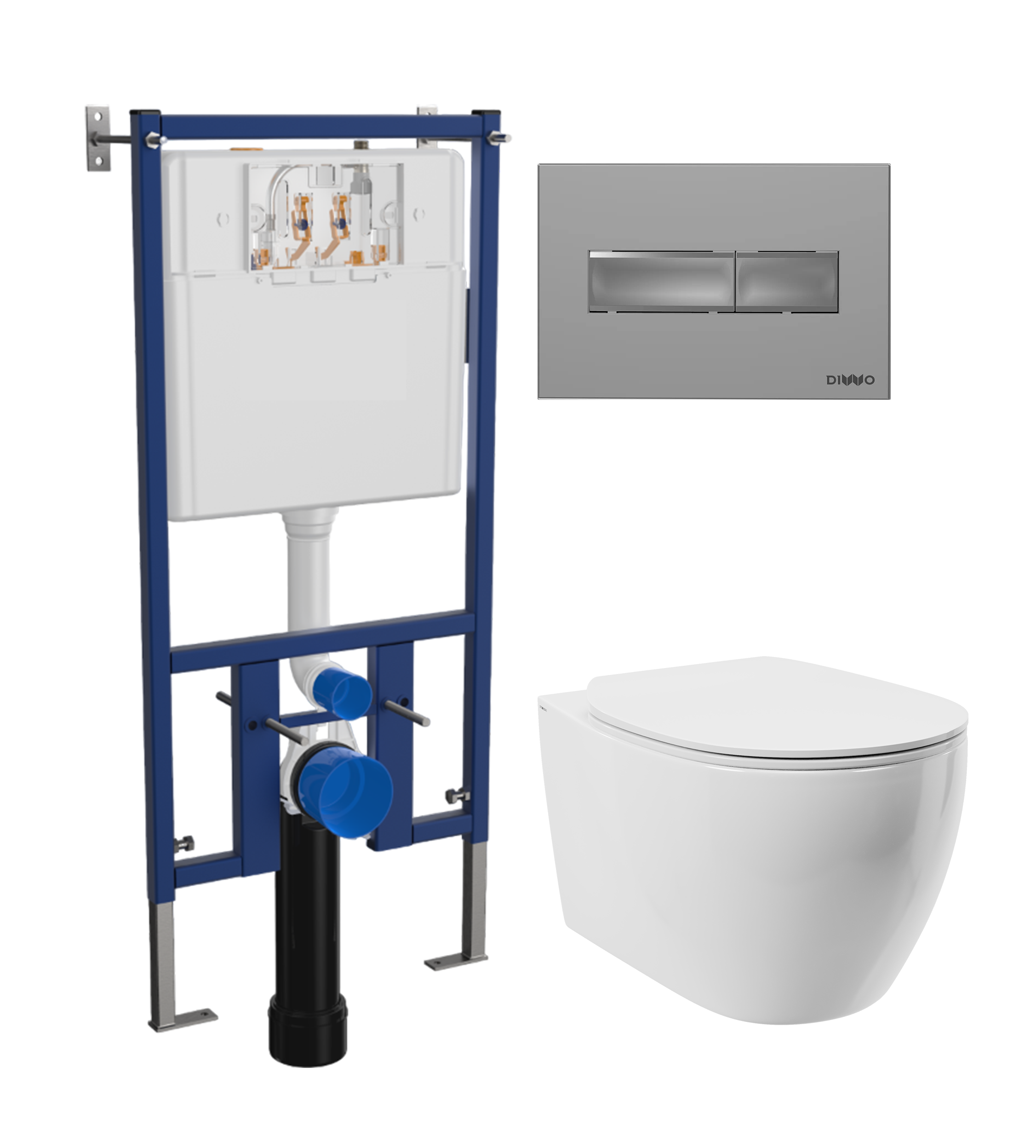 Комплект 3 в 1 Унитаз подвесной STWORKI Муле HDC510NWH + Инсталляция DIWO 4501 + Кнопка 7321 цвет матовый хром