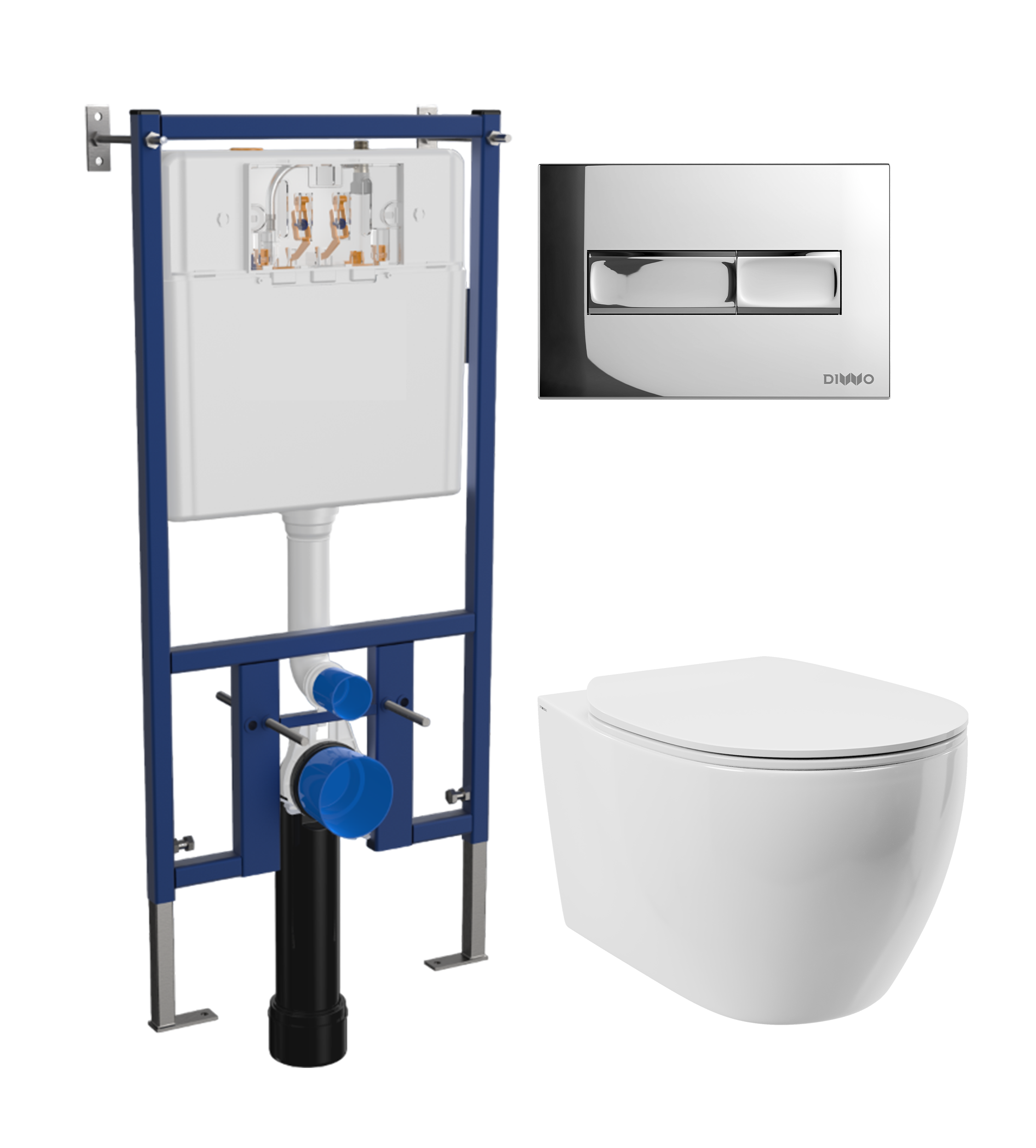 Комплект 3 в 1 Унитаз подвесной STWORKI Муле HDC510NWH + Инсталляция DIWO 4501 + Кнопка 7322 цвет глянцевый хром