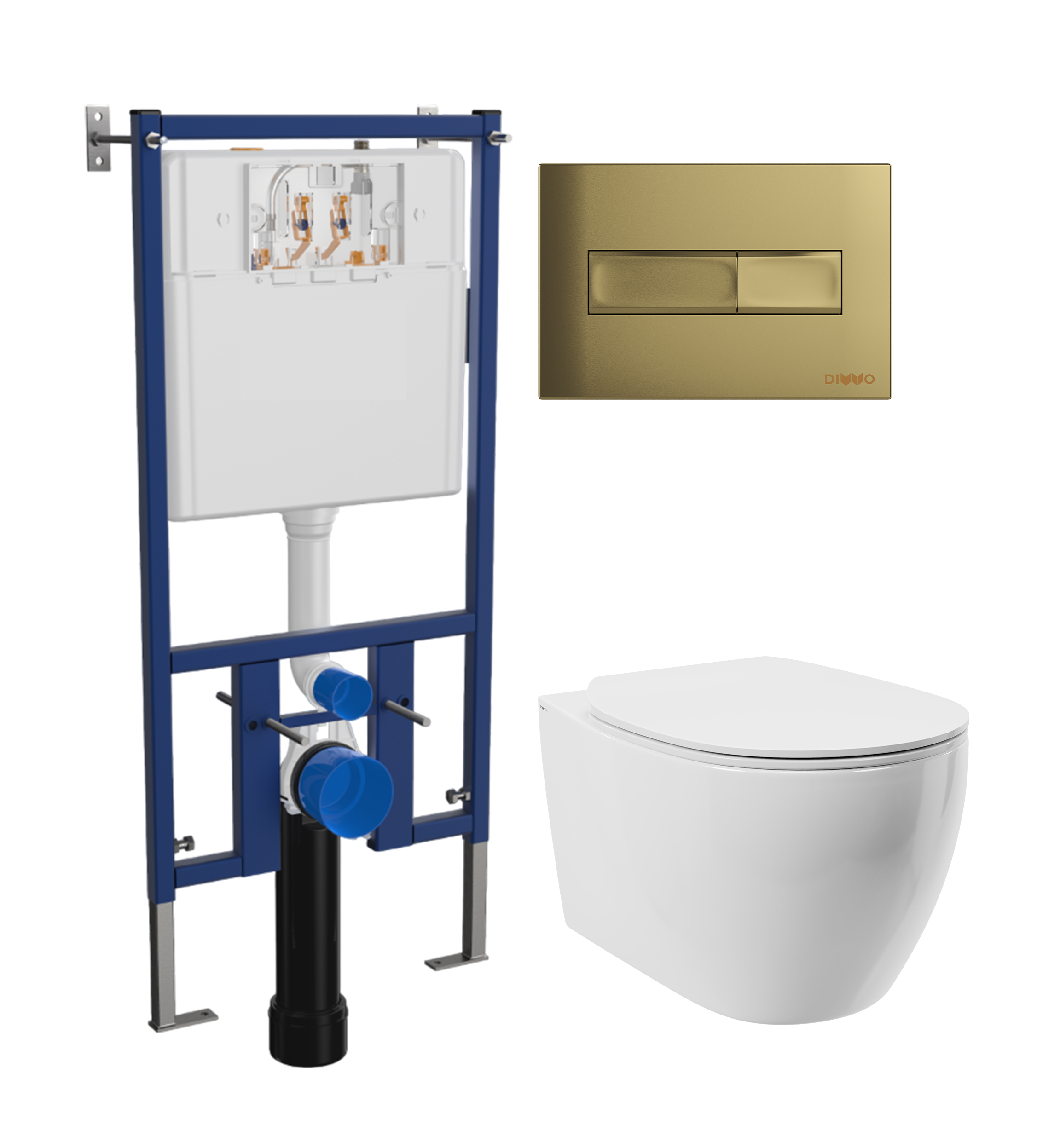 Комплект 3 в 1 Унитаз подвесной STWORKI Муле HDC510NWH + Инсталляция DIWO 4501 + Кнопка 7325 цвет матовое золото