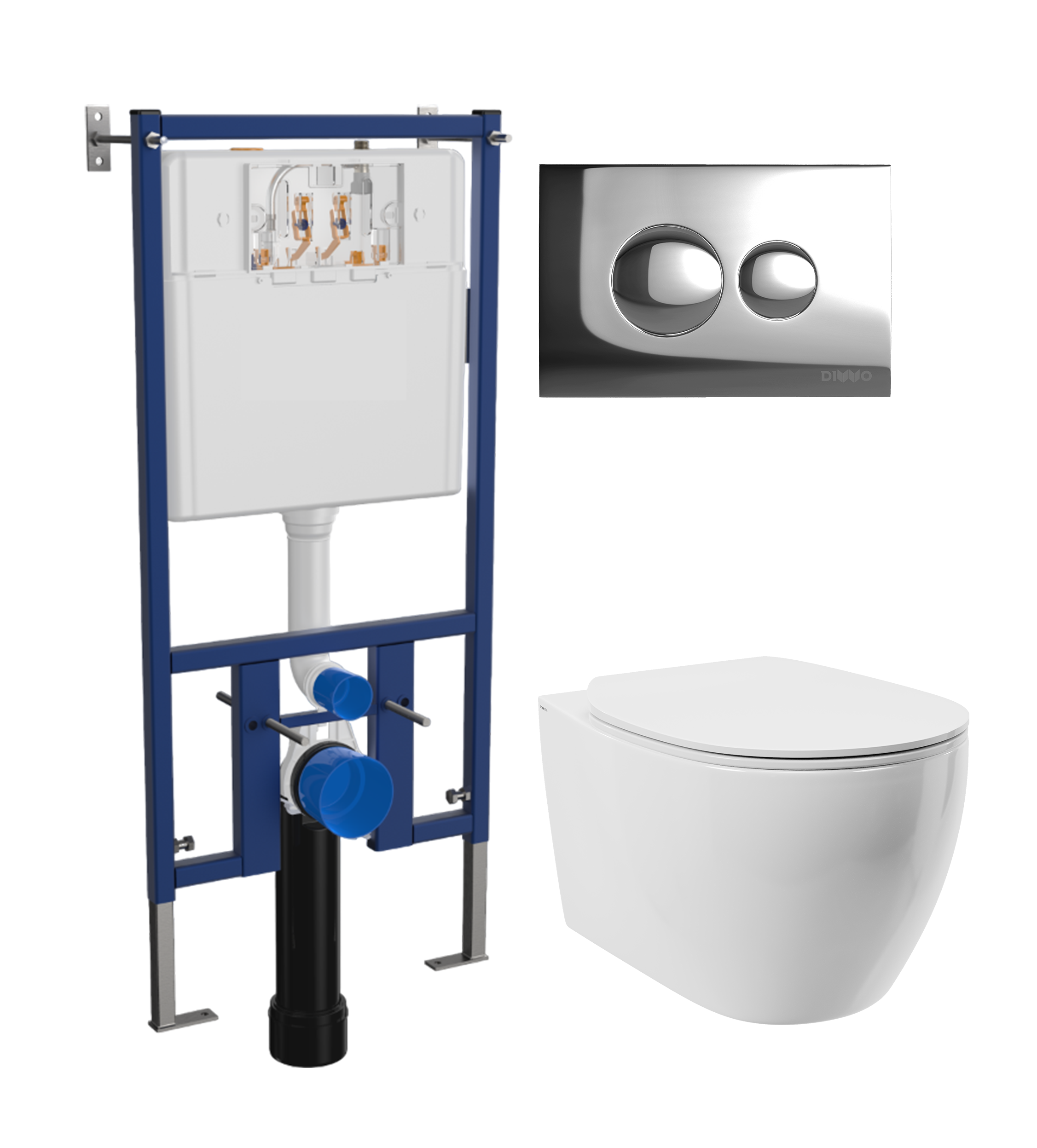 Комплект 3 в 1 Унитаз подвесной STWORKI Муле HDC510NWH + Инсталляция DIWO 4501 + Кнопка 7312 цвет хром