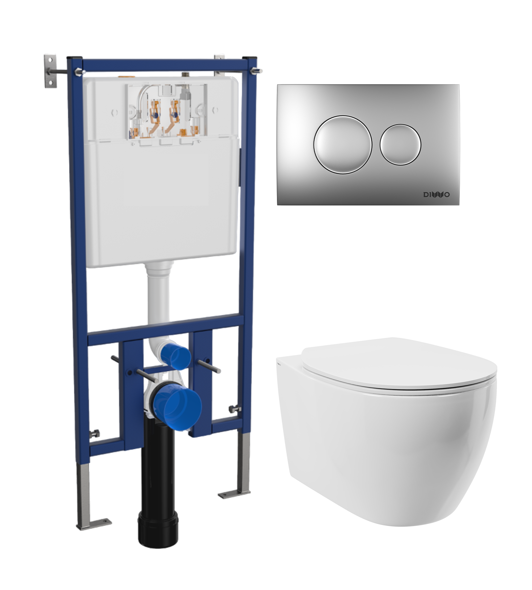 Комплект 3 в 1 Унитаз подвесной STWORKI Муле HDC510NWH + Инсталляция DIWO 4501 + Кнопка 7311 цвет матовый хром