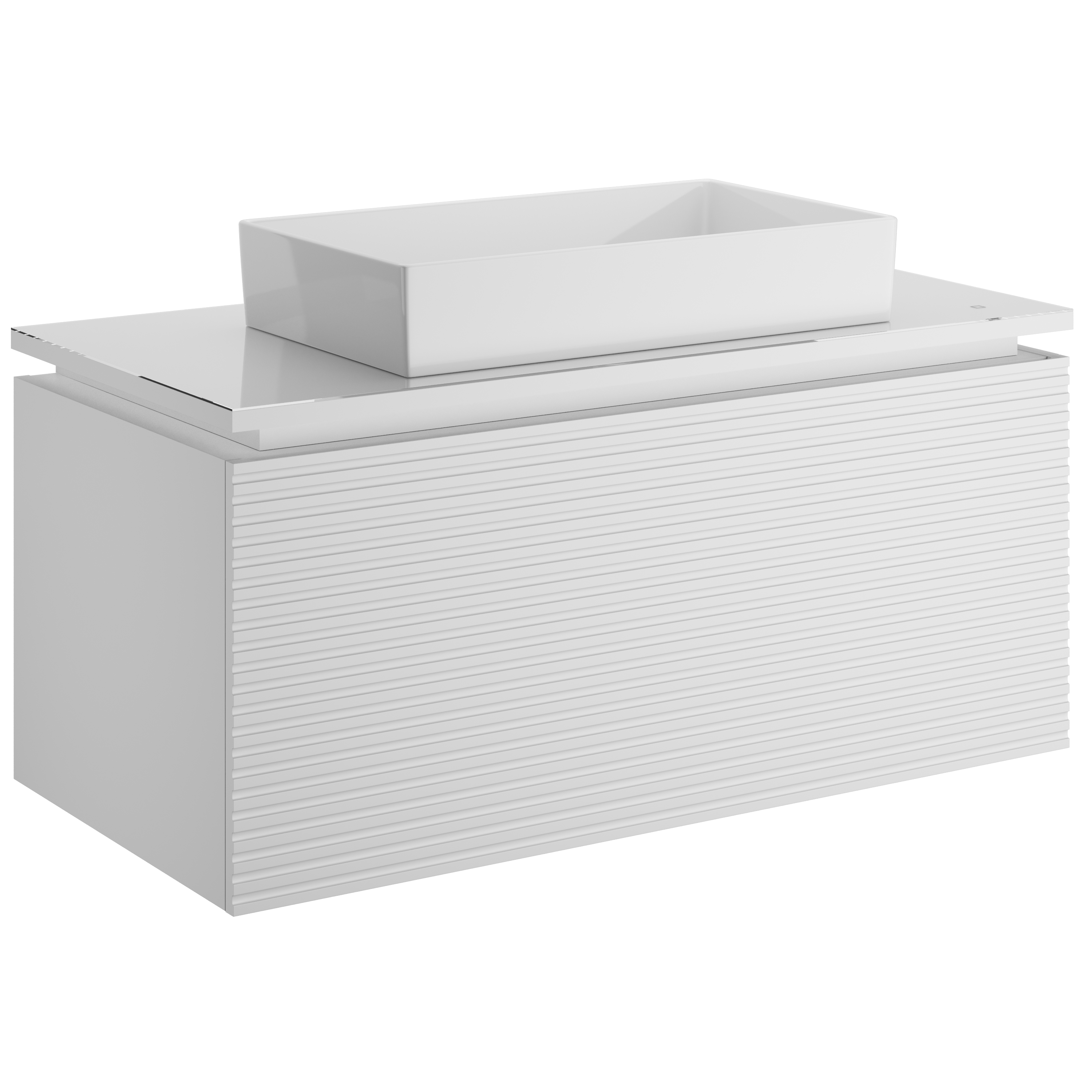 Тумба с раковиной STWORKI Рандерс 100 белая, подвесная, с подсветкой, раковина Sanita luxe Novel Slim 60